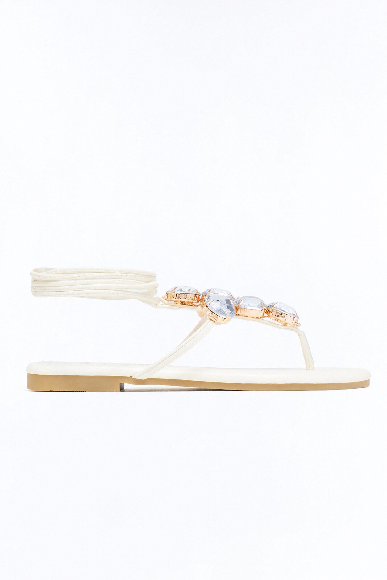 Gems Wrap Up Sandals - Cream