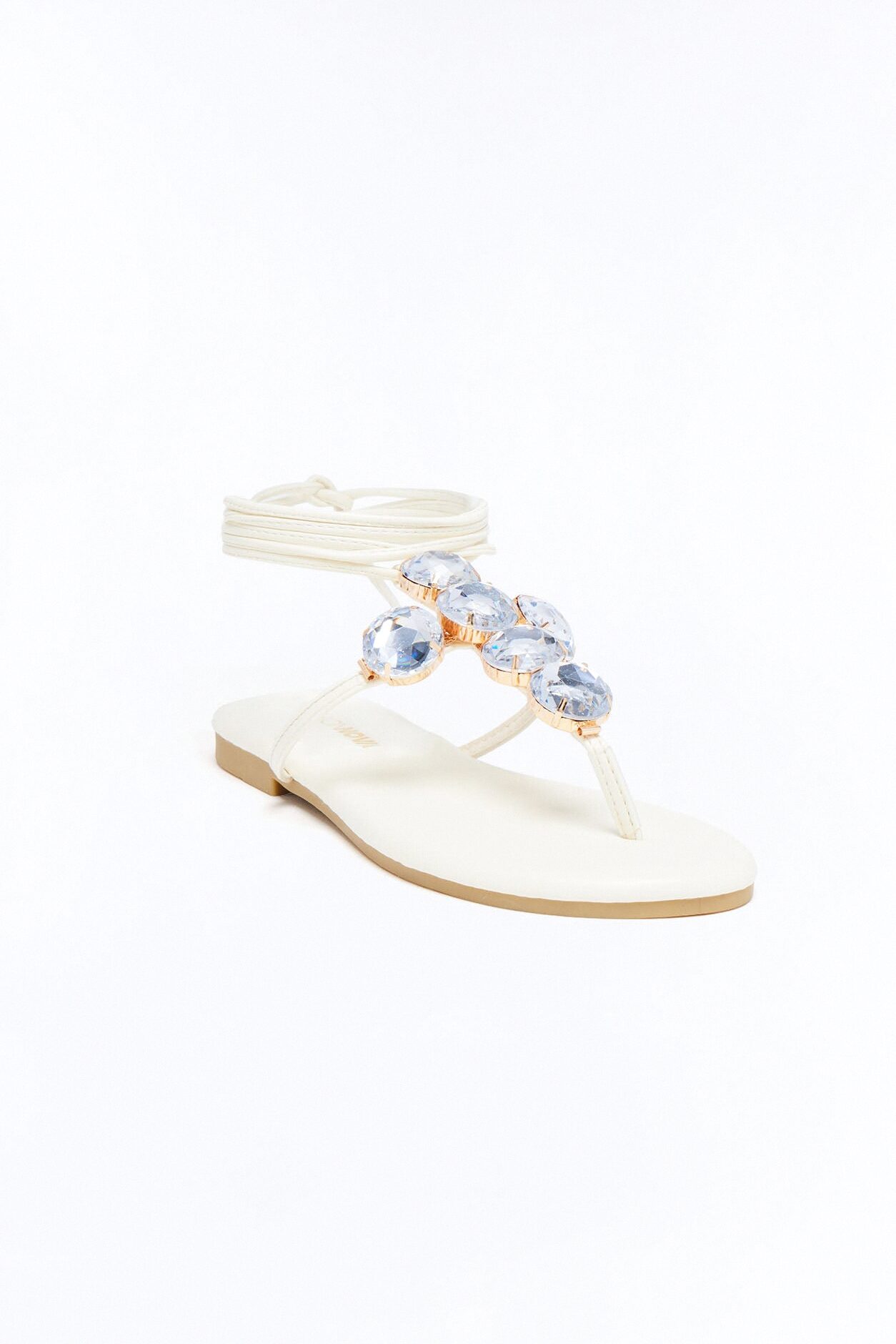 Gems Wrap Up Sandals - Cream