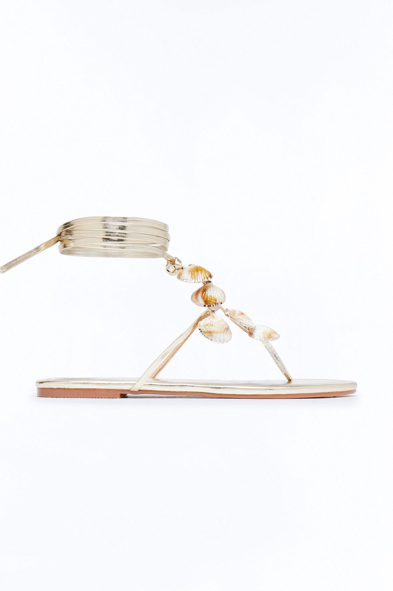 Mediterranean Seashell Wrap Up Sandals - Gold