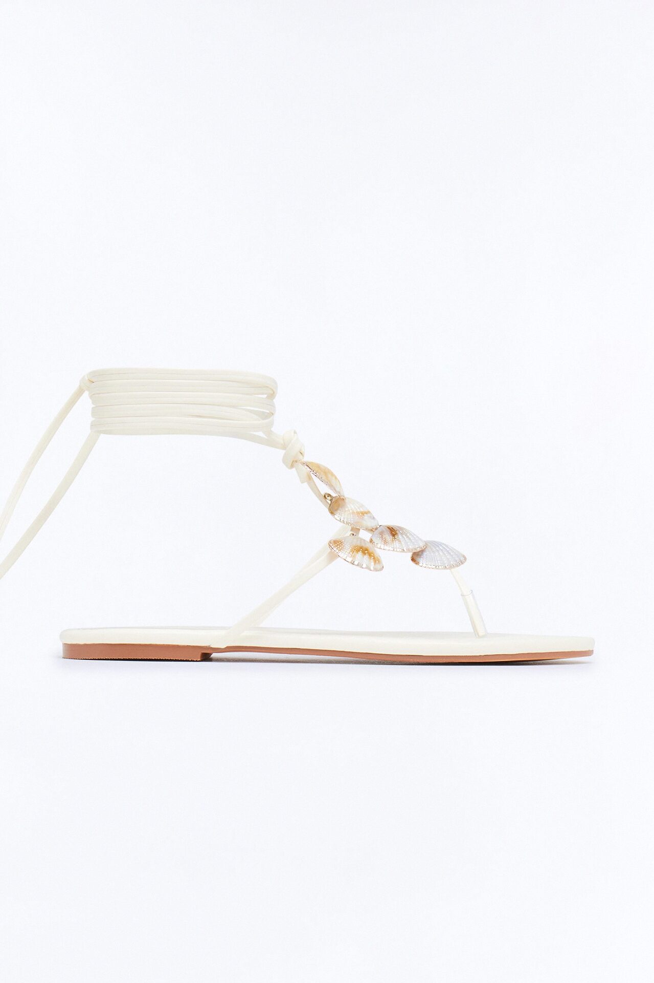 Mediterranean Seashell Wrap Up Sandals - Cream