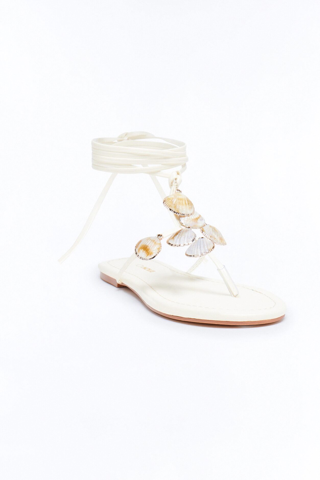 Mediterranean Seashell Wrap Up Sandals - Cream