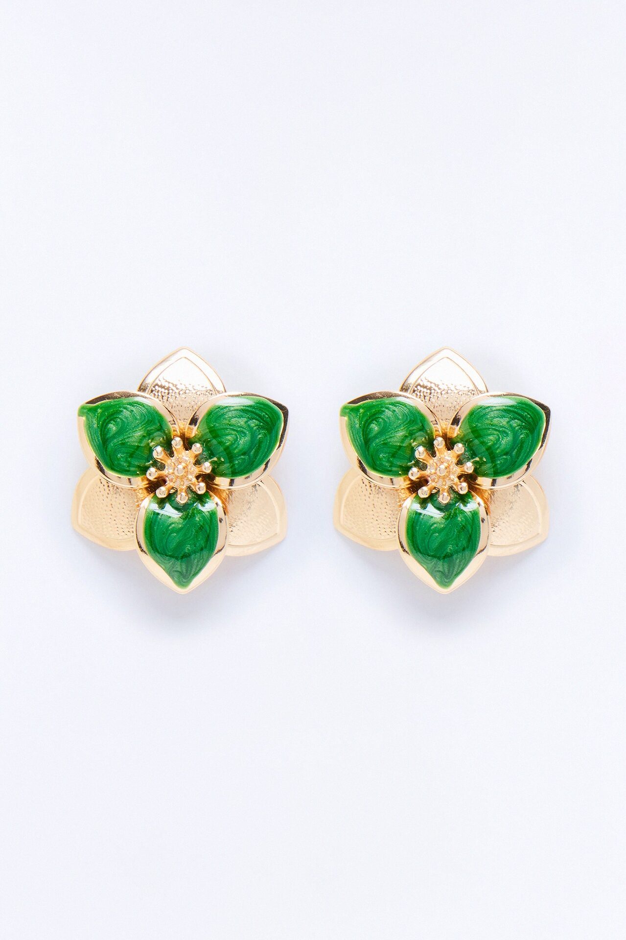 Serenity Flor Stud Earrings - Gold/Green