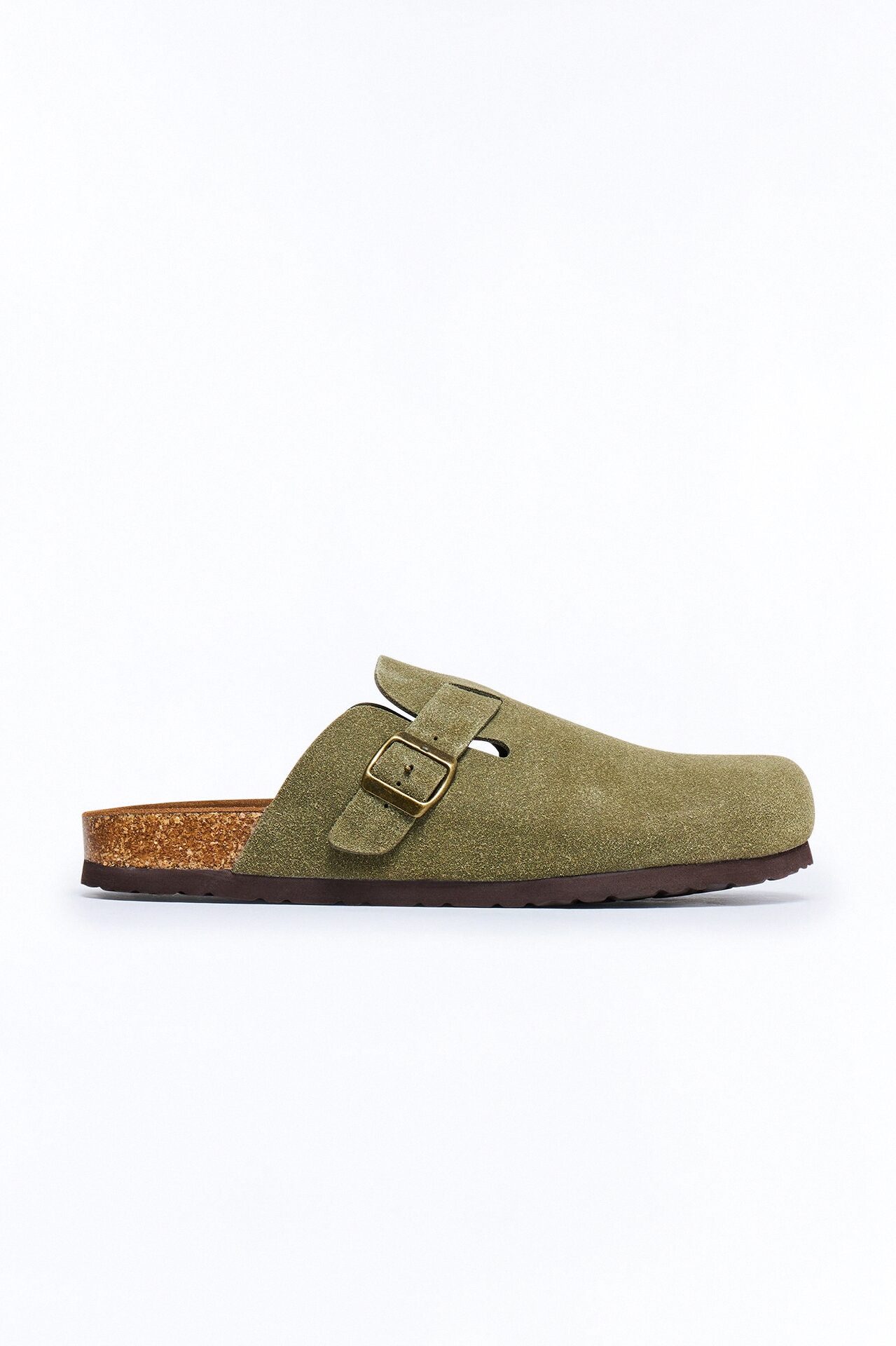Buckled Cut Out Suede Slip On Mule - Green