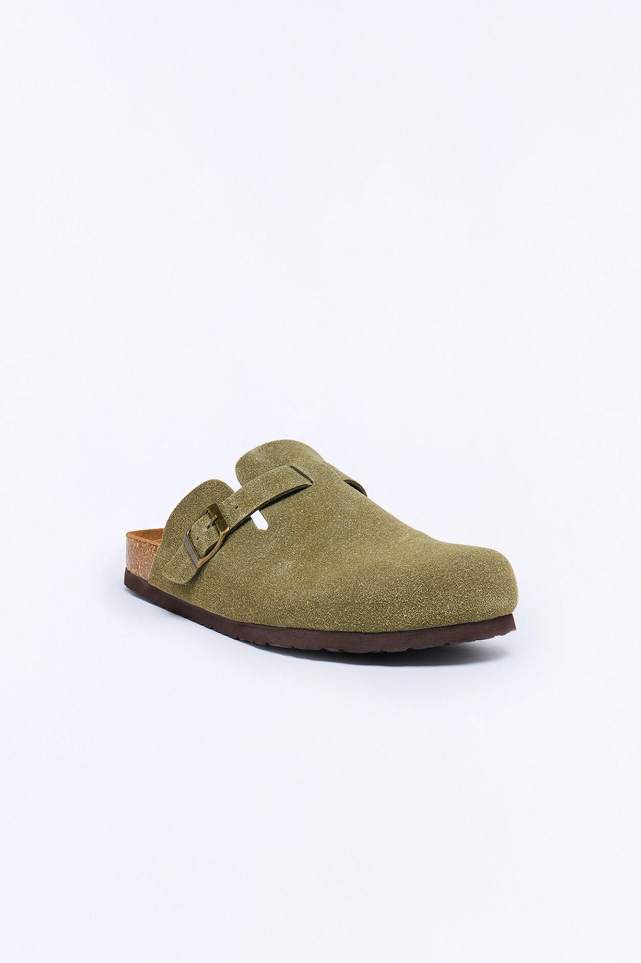 Buckled Cut Out Suede Slip On Mule - Green
