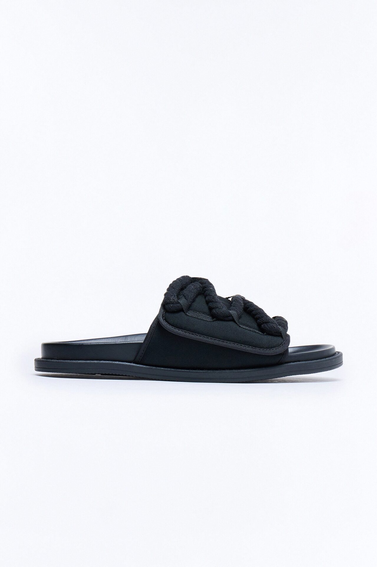 Roped Detail Slip On Slide - Black