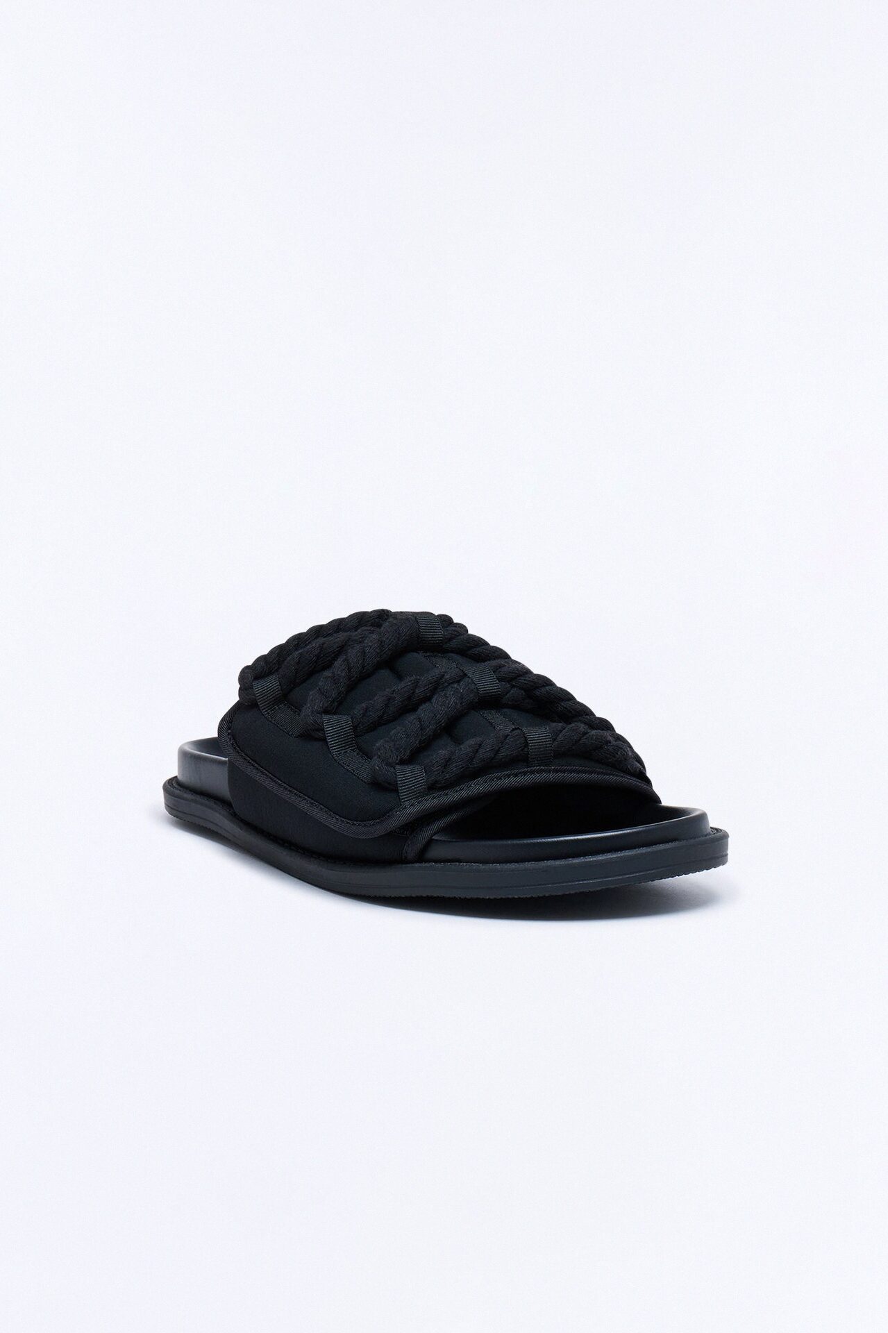 Roped Detail Slip On Slide - Black