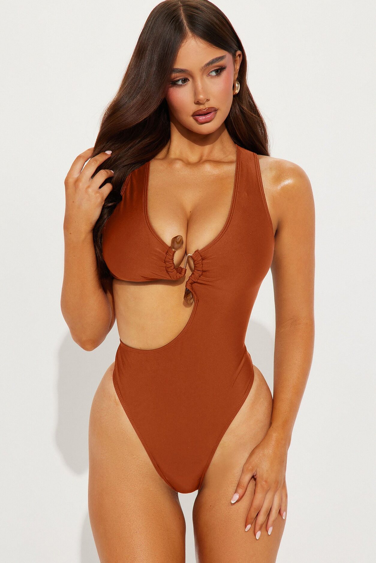 Malia Stone Hardware Cutout 1 Piece Swimsuit - Rust