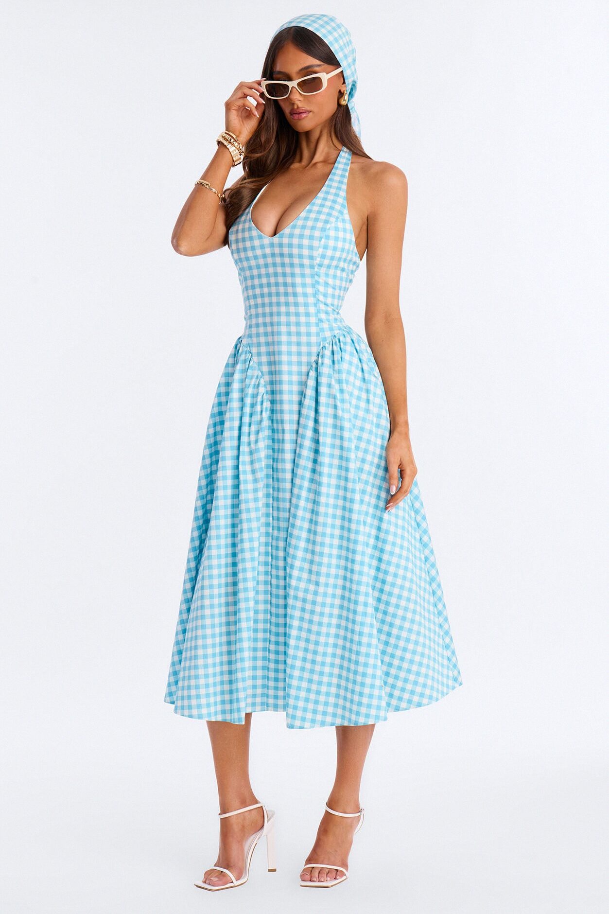 Mara Corset Gingham Midi Dress - Blue/combo