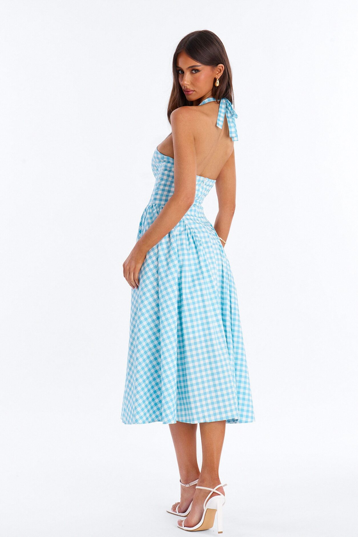 Mara Corset Gingham Midi Dress - Blue/combo