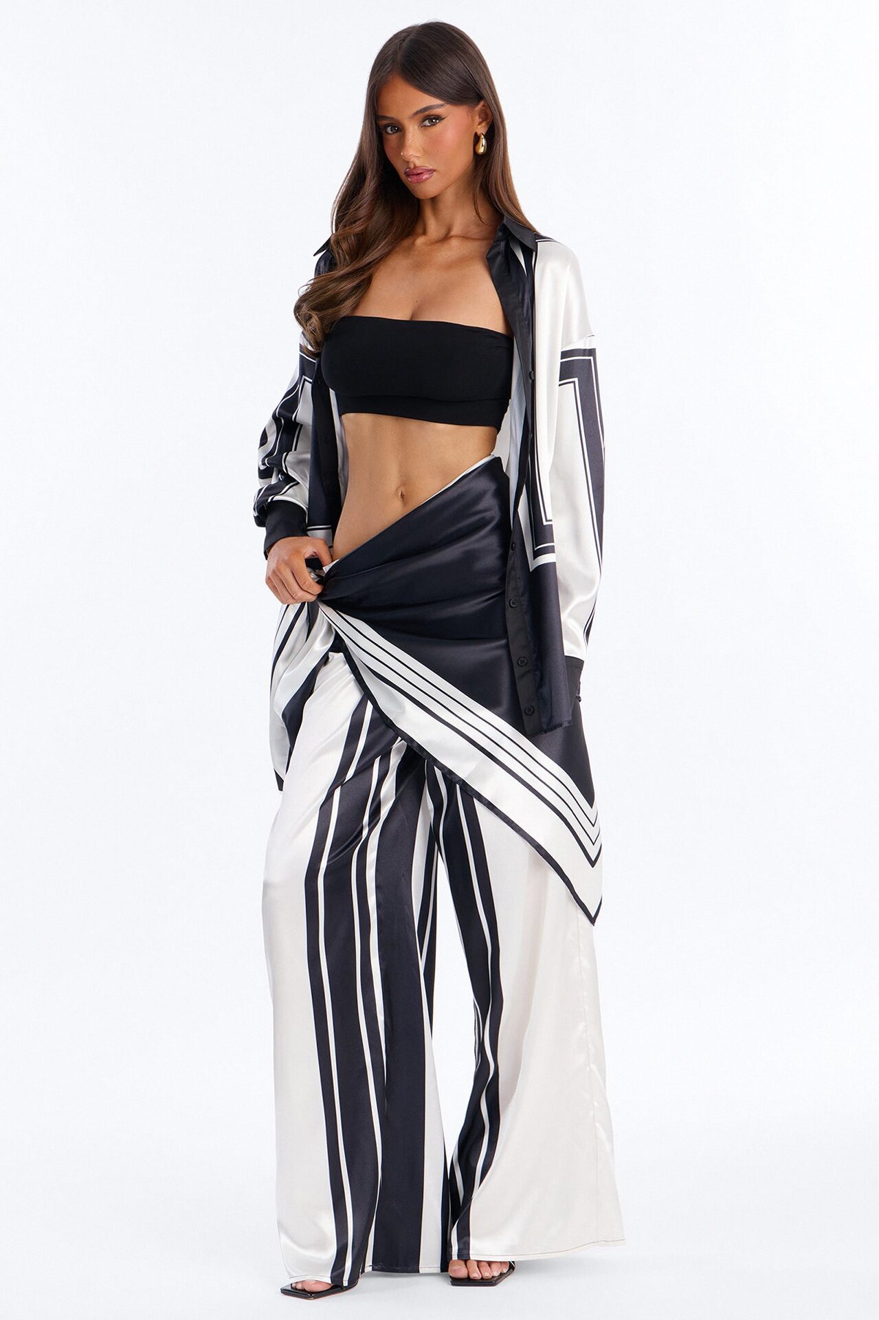 Amara Geometric Satin Pant Set - Black/White