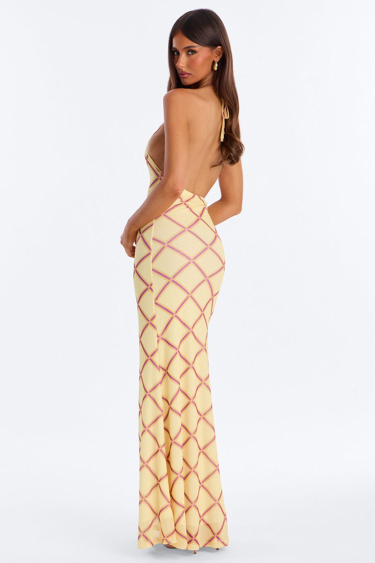Lizzy Plaid Mesh Maxi Dress - Yellow/combo