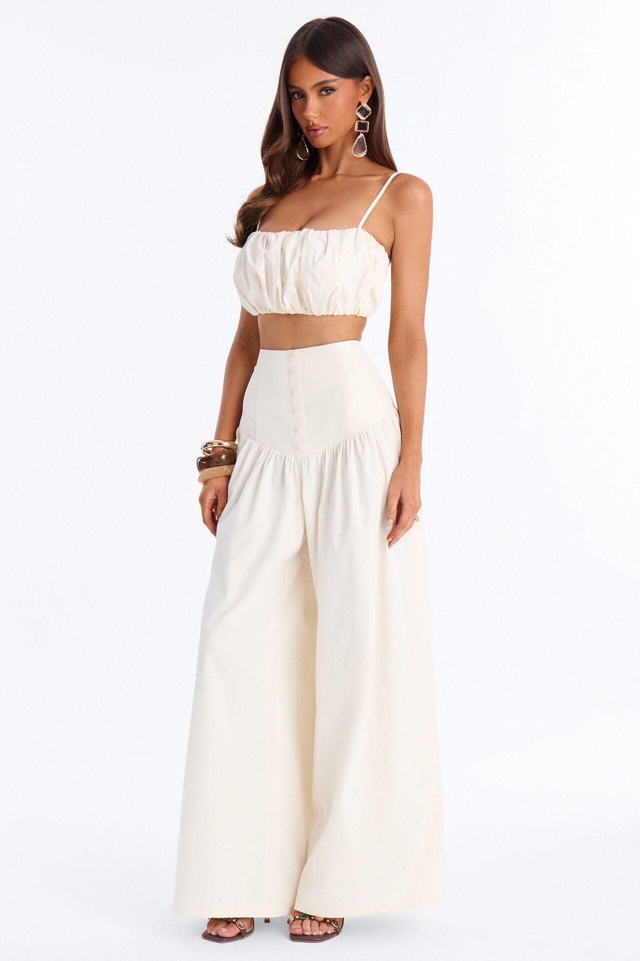 Morgan Drop Waist Wide Leg Pant Set - Ivory