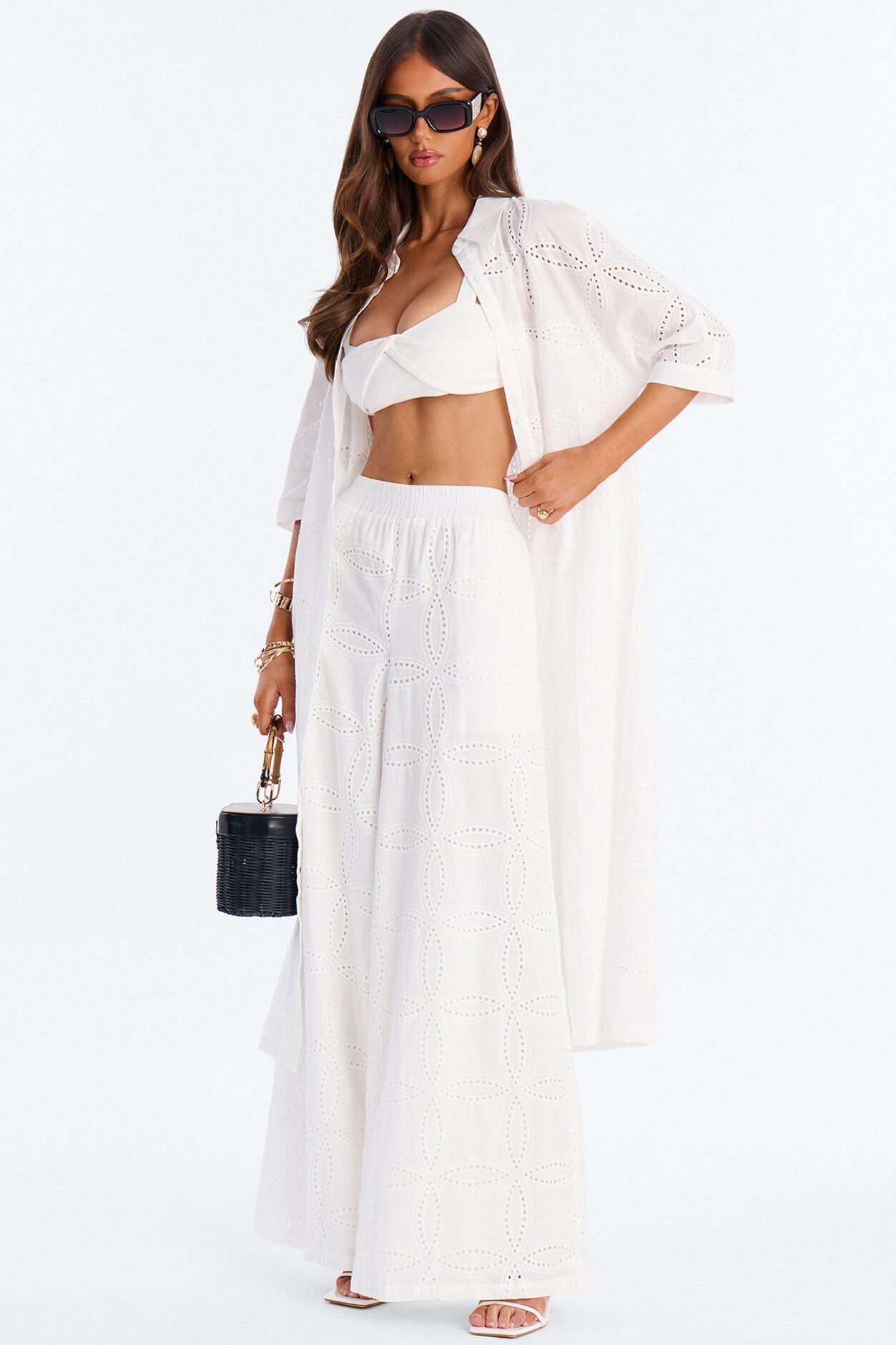 Mykonos Eyelet 3 Piece Pant Set - White