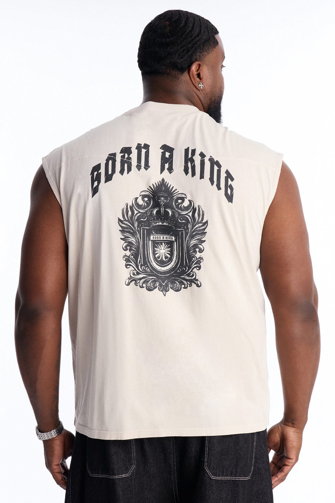 Born A King Vintage Muscle Tee - Charcoal