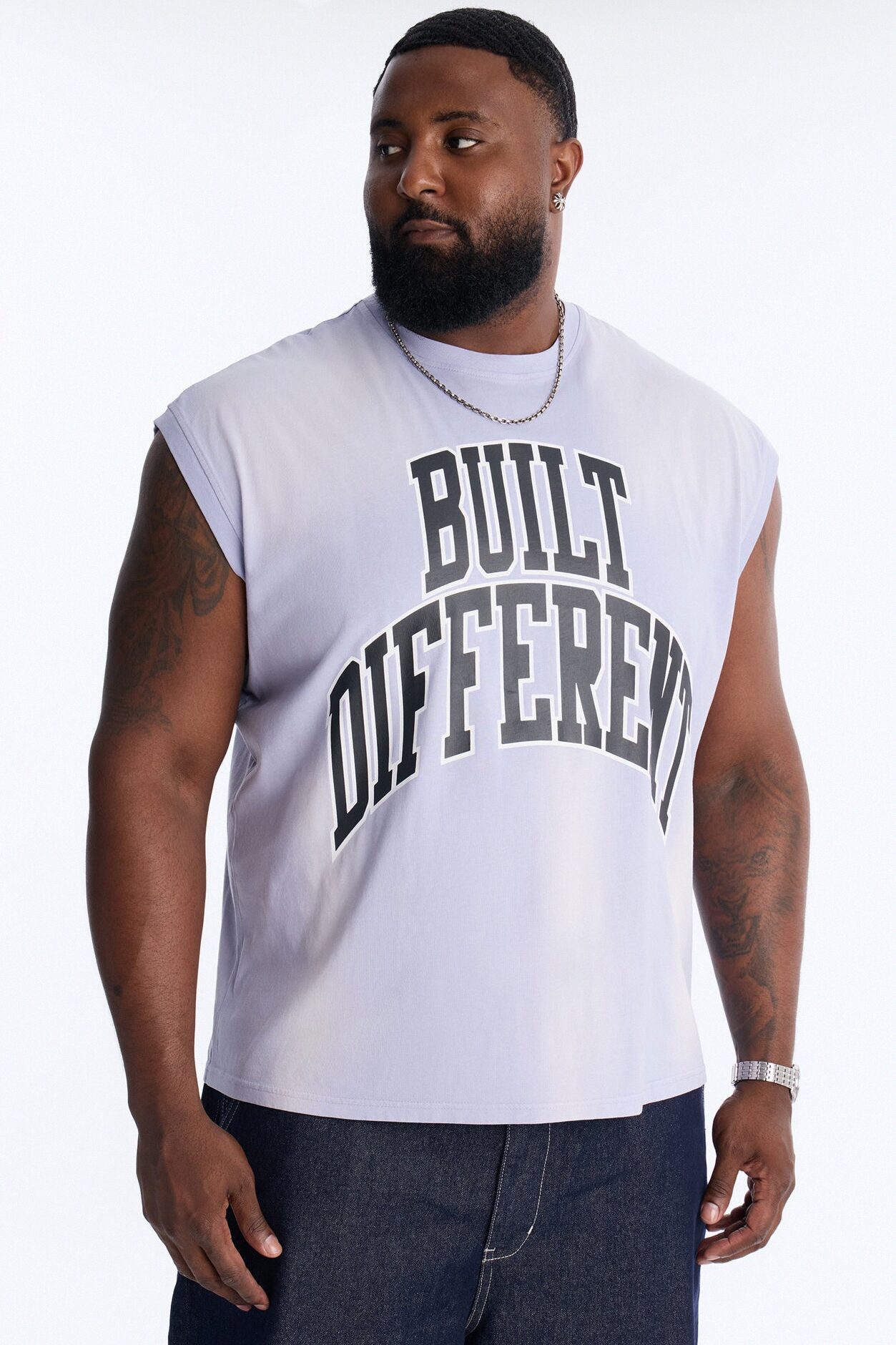 Built Different Vintage Muscle Tee - Blue Wash