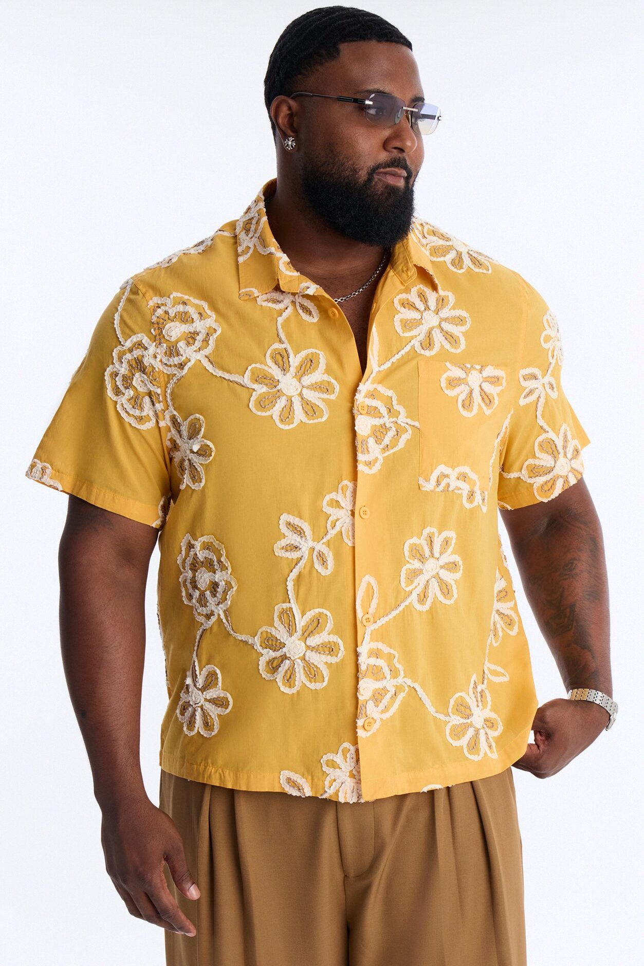 Paper Flore Short Sleeve Button Up Shirt - Mustard