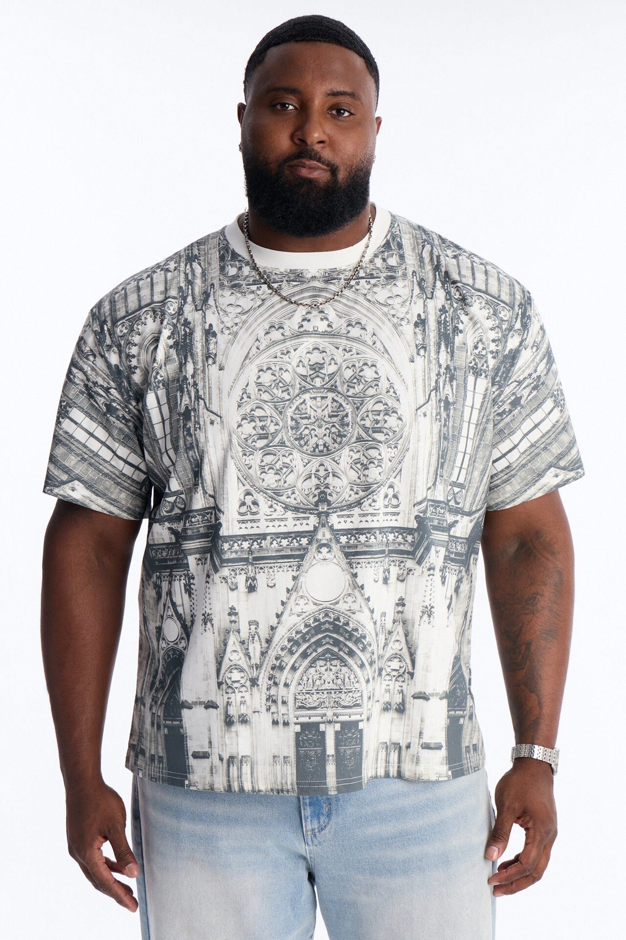 Gothic Church All Over Print Oversized Short Sleeve Tee - White