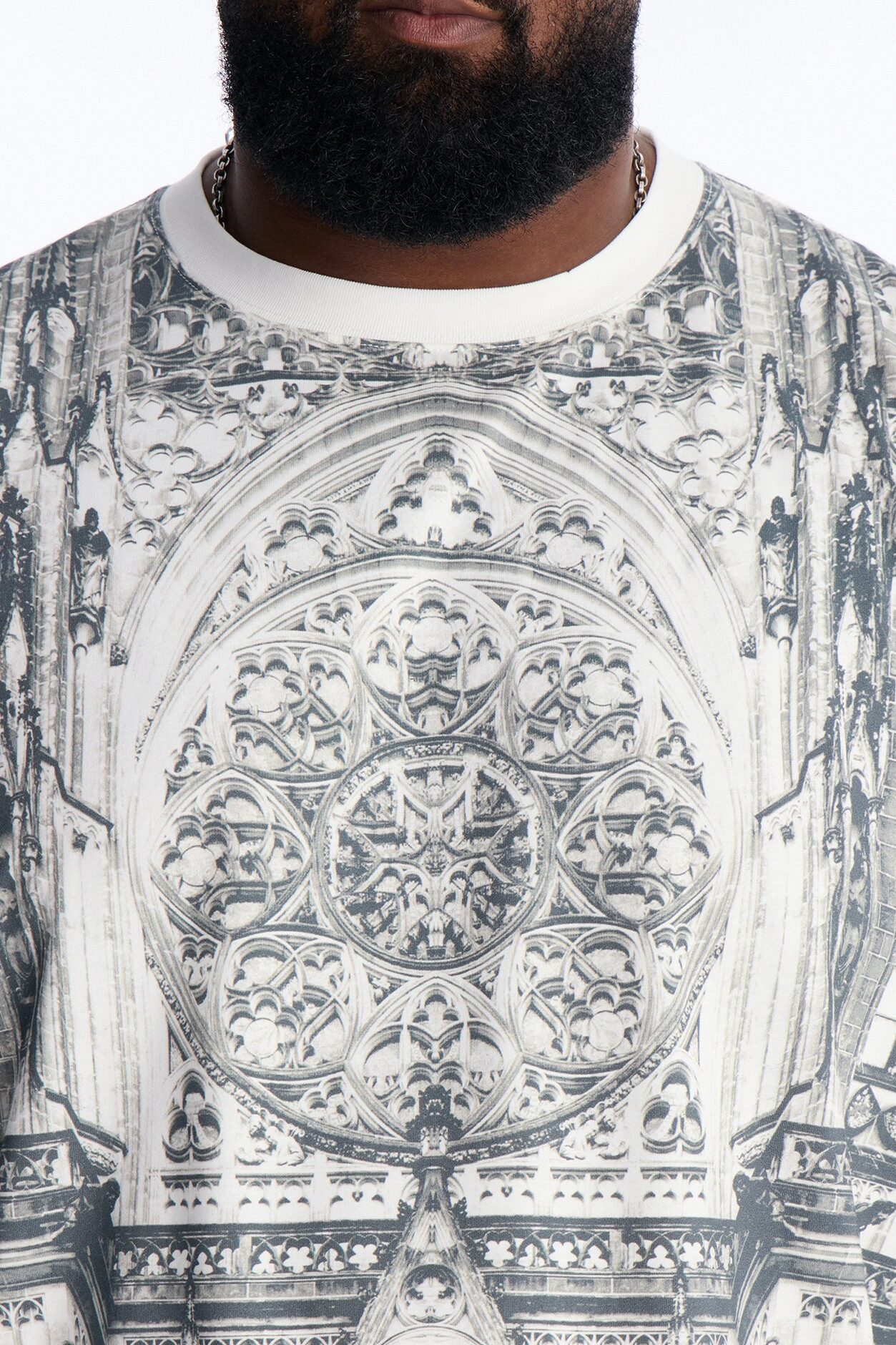 Gothic Church All Over Print Oversized Short Sleeve Tee - White