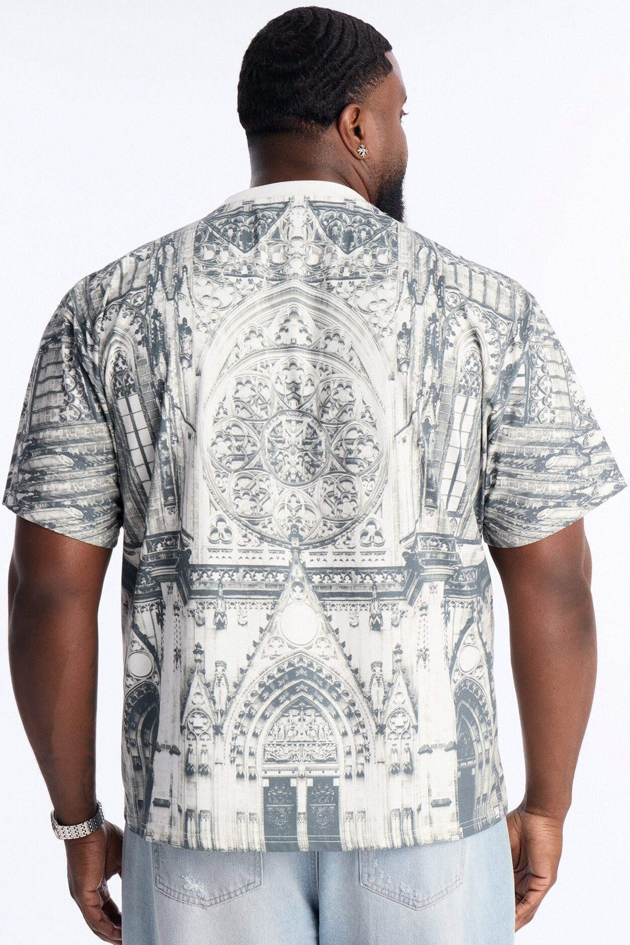 Gothic Church All Over Print Oversized Short Sleeve Tee - White