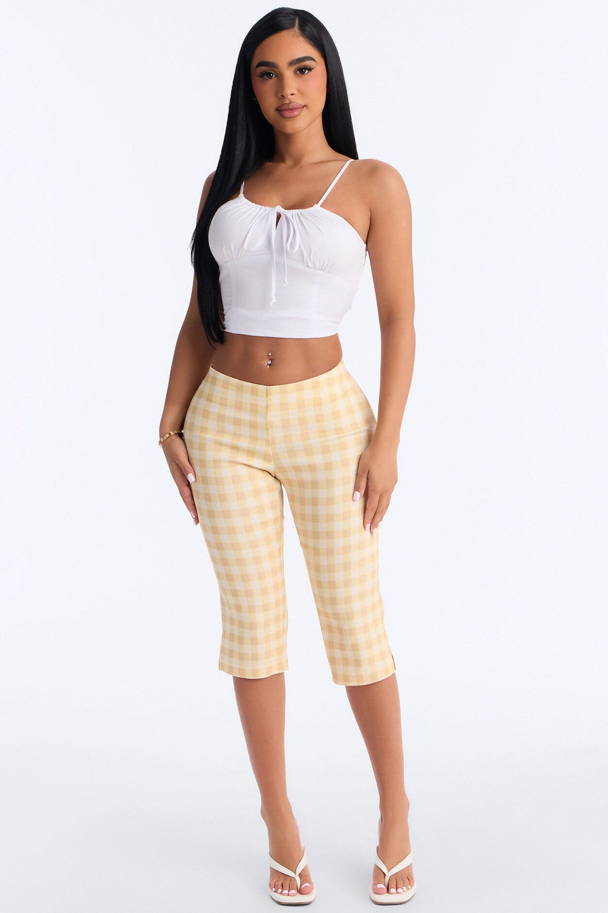 Juliette Gingham Capri Pant - Yellow/combo