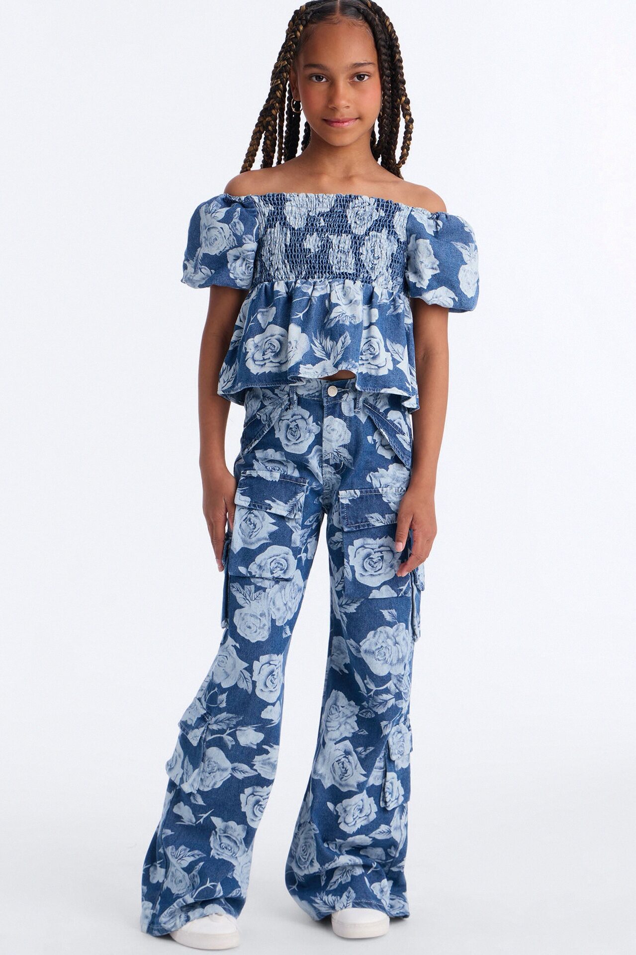 Mini Means Everything To Me Printed Cargo Jeans - Blue