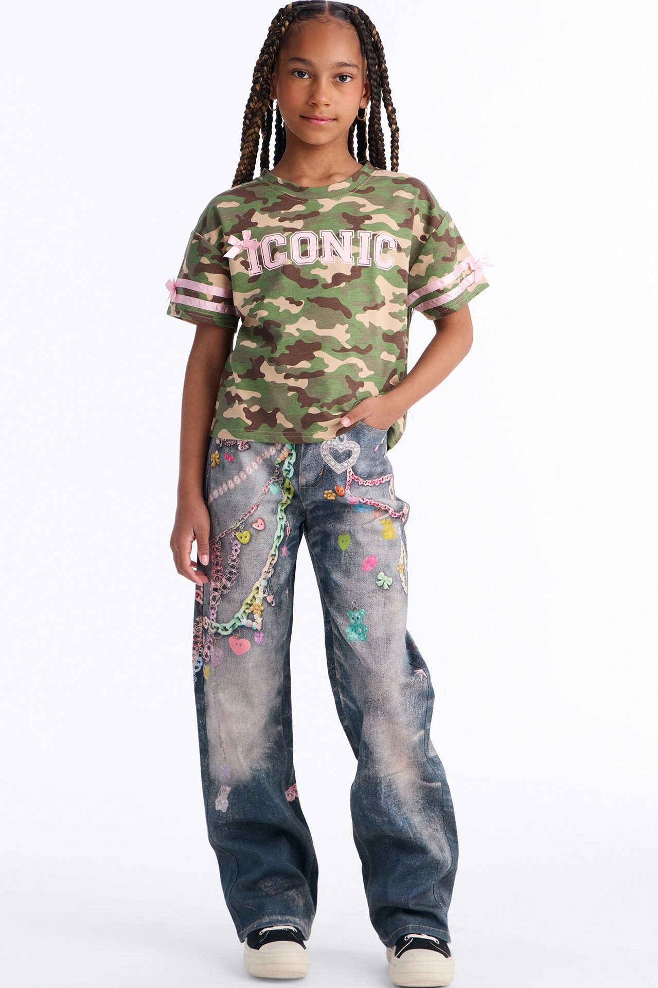 Mini Sweet Charms Printed Straight Leg Jeans - Dark Wash