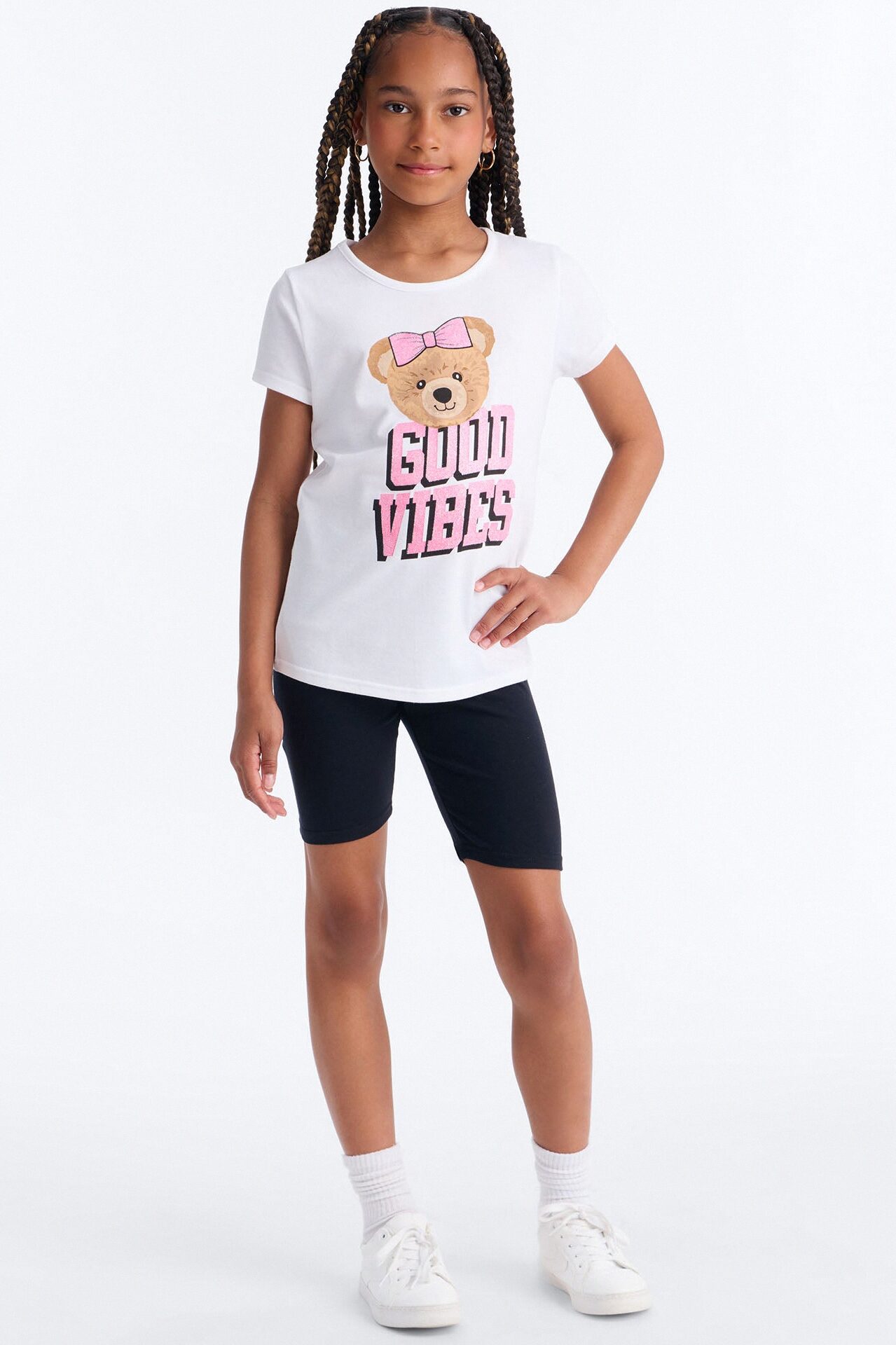 Mini Beary Good Vibes Bike Short Set - White/Black
