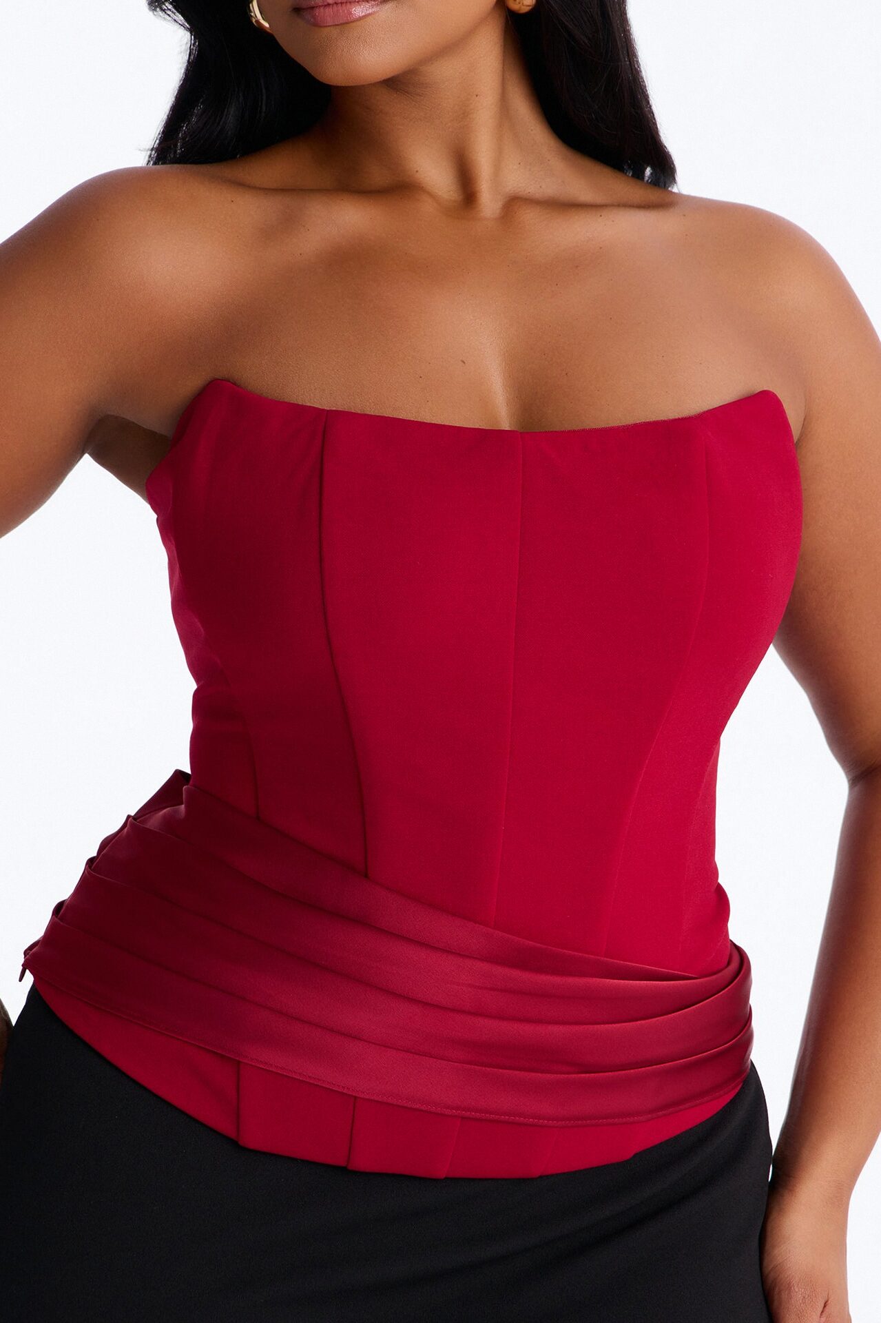 Sophistication Served Pleated Satin Corset - Red