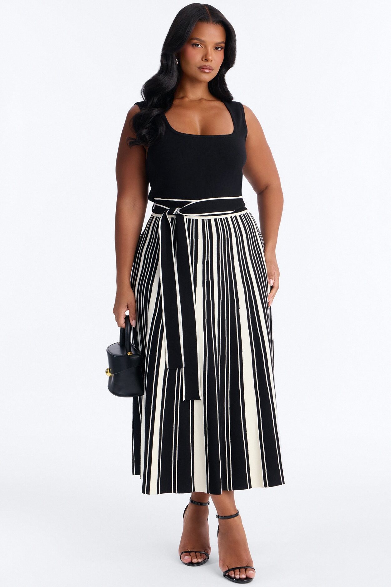 Danica A Line Knit Midi Dress - Black/White