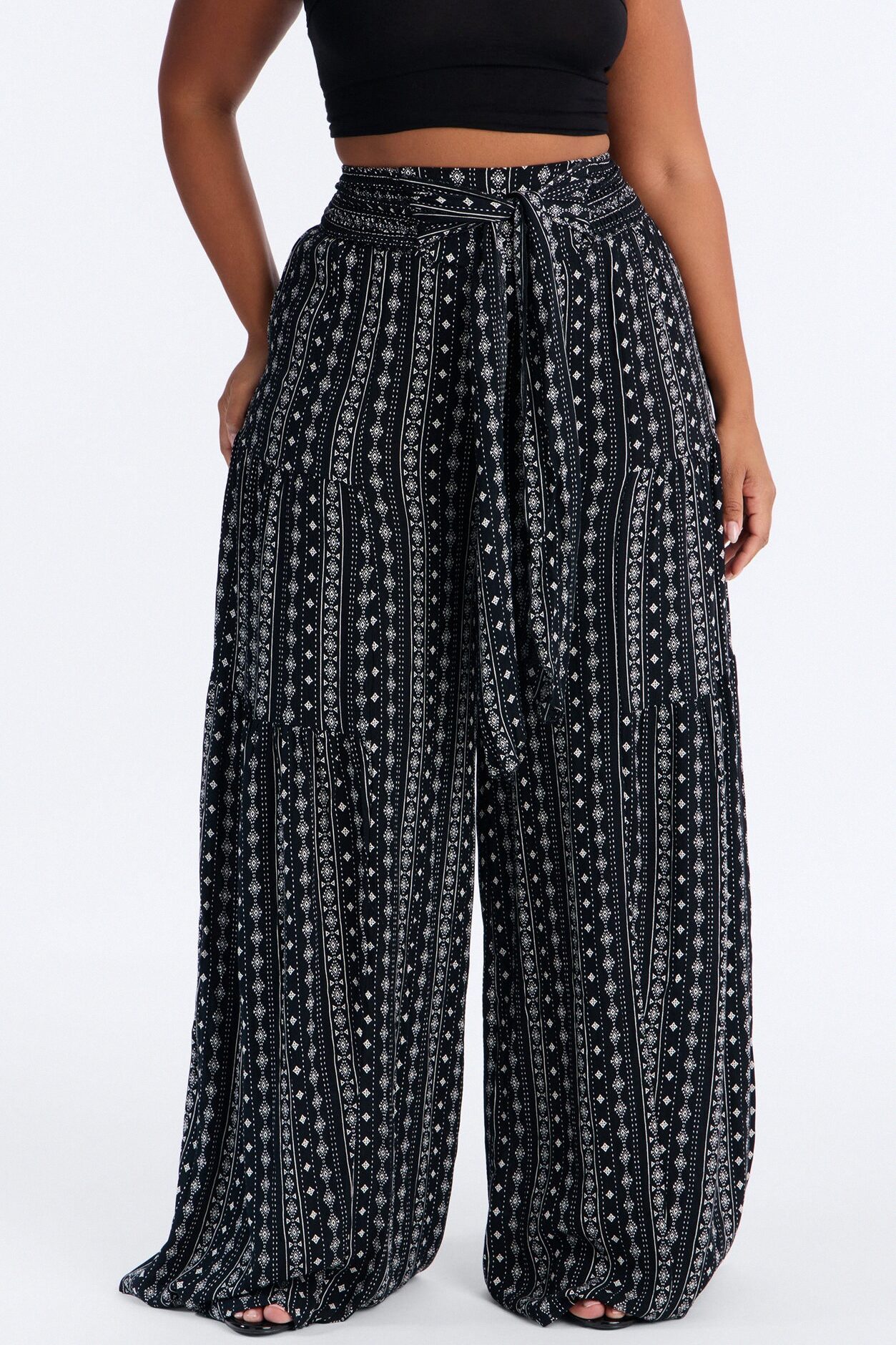 Adina Tie Waist High Rise Wide Leg Pant - Black/combo