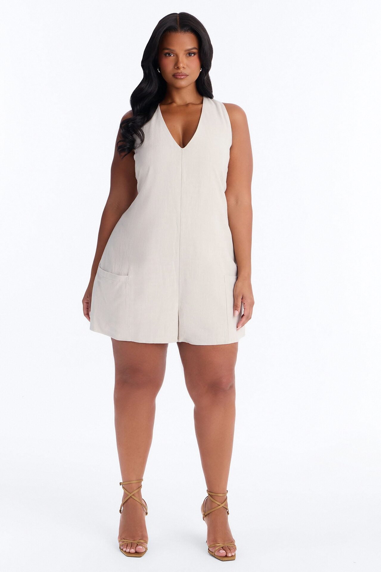 Karli Linen Sleeveless Romper - Taupe