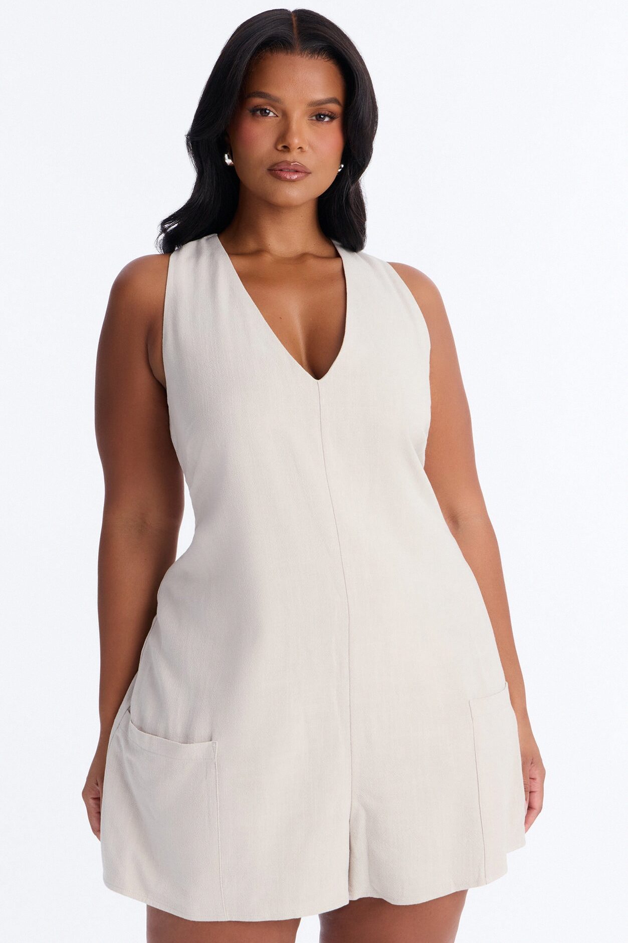 Karli Linen Sleeveless Romper - Taupe