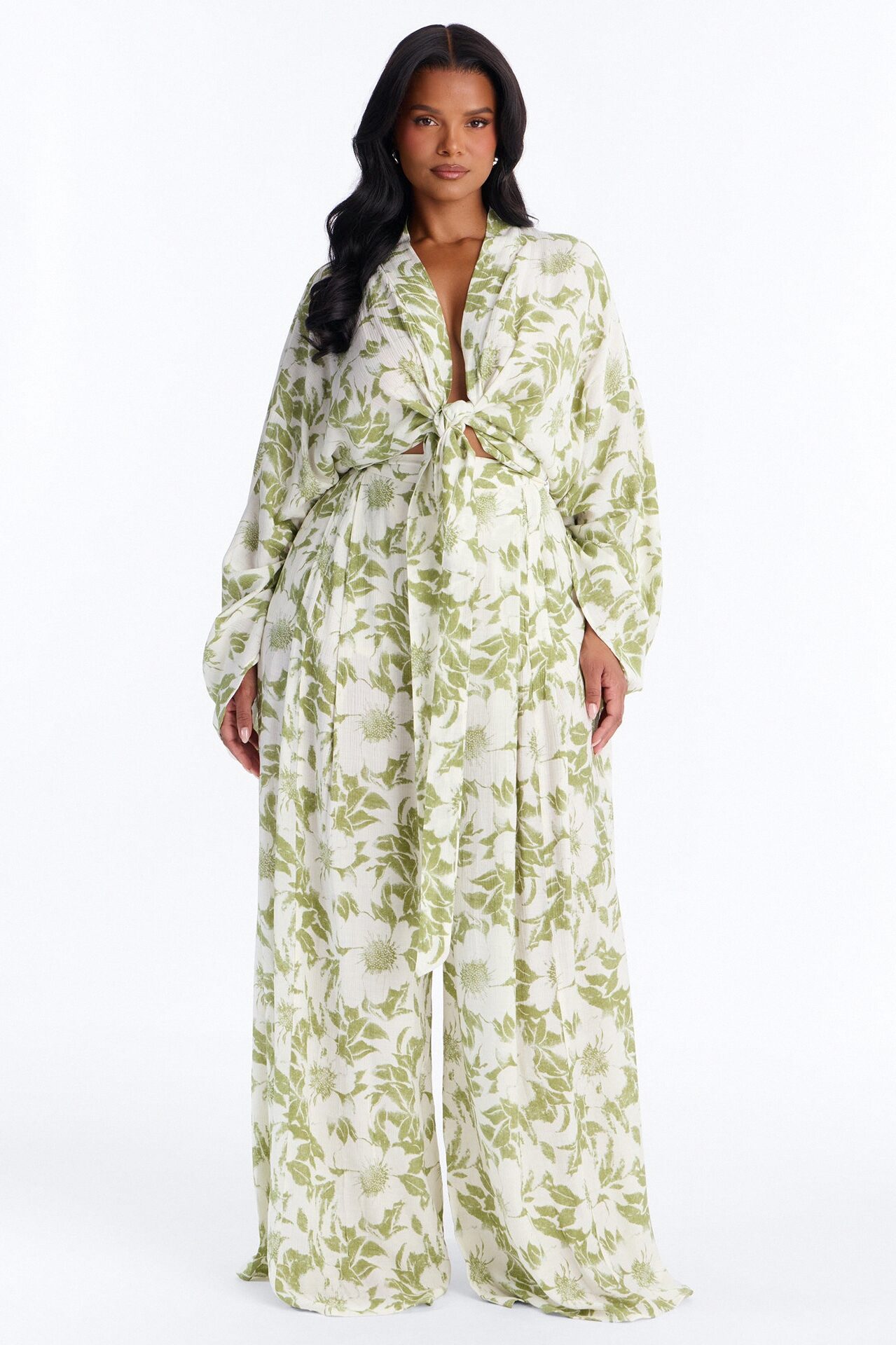 Samantha Breezy Wide Leg Textured Pant - Green