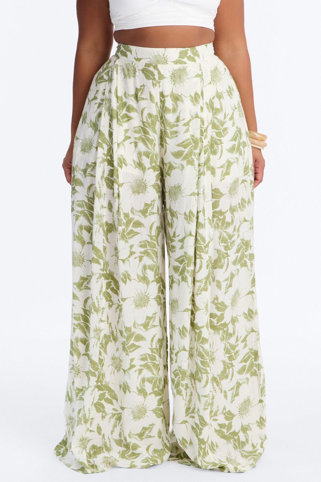 Samantha Breezy Wide Leg Textured Pant - Green