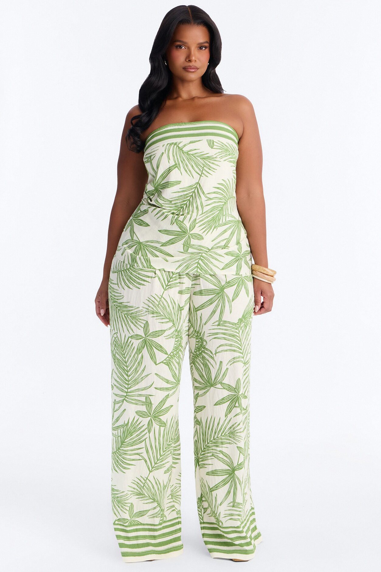 Irene Strapless Linen Pant Set - Green/combo