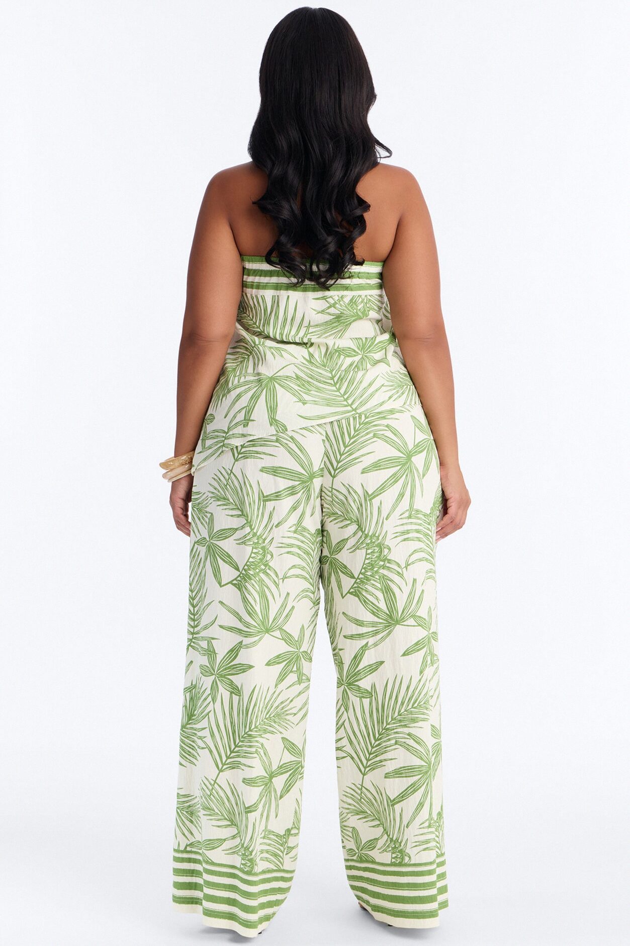 Irene Strapless Linen Pant Set - Green/combo