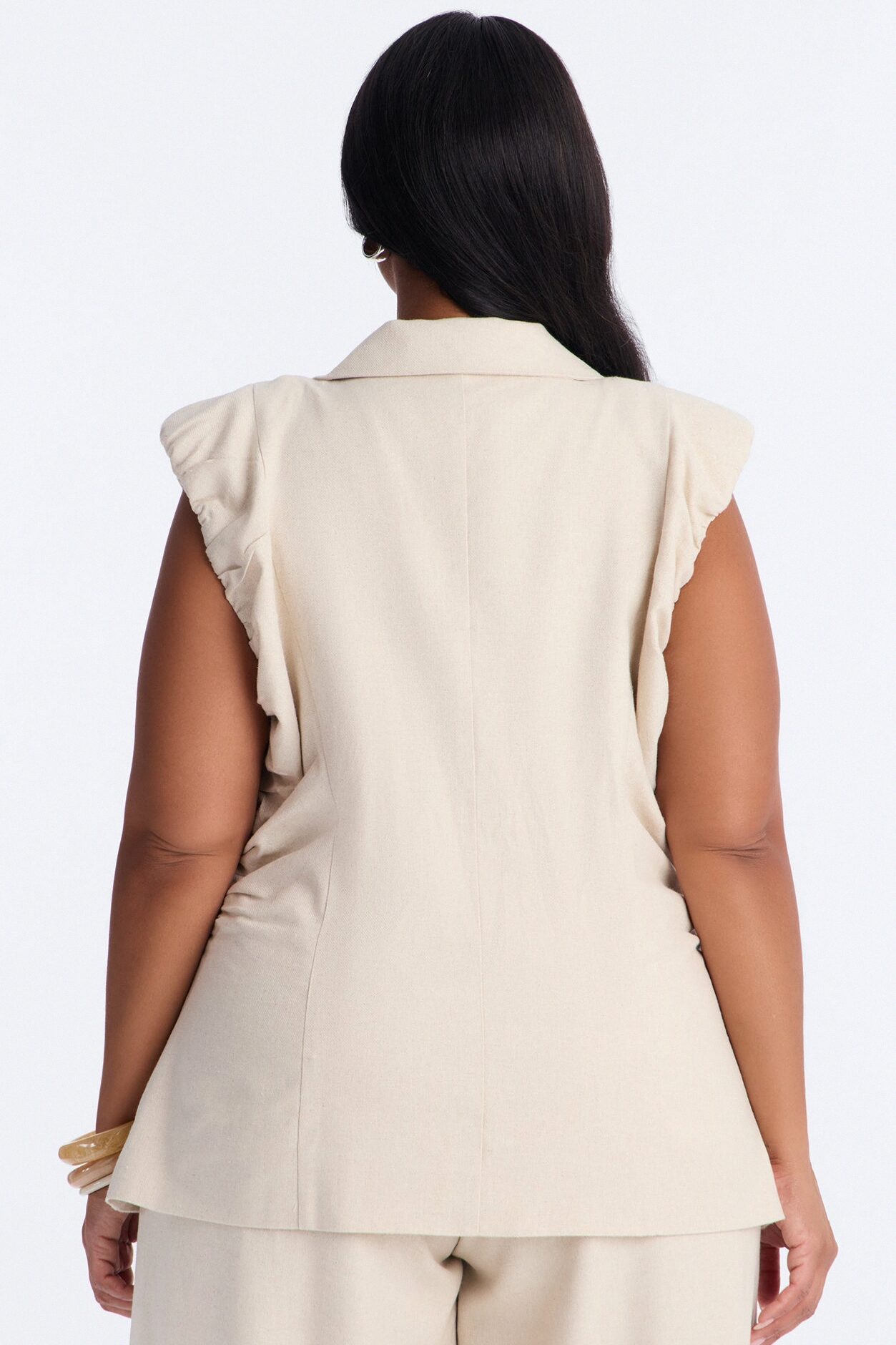 Nhulla Sleeveless Ruched Linen Blazer - Natural