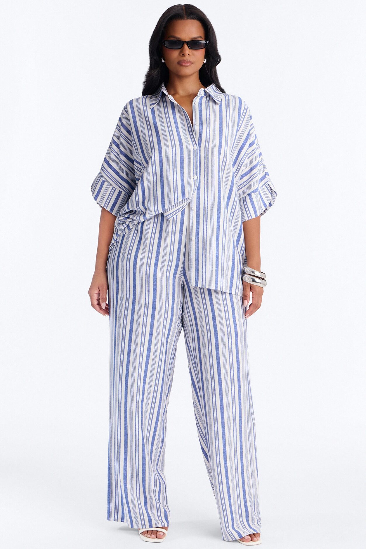 Kacey Striped Shirt Pant Set - Blue/combo