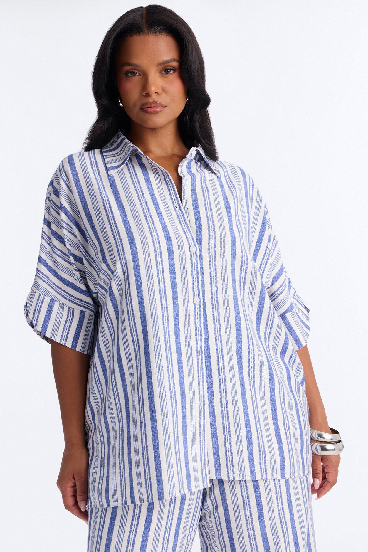 Kacey Striped Shirt Pant Set - Blue/combo