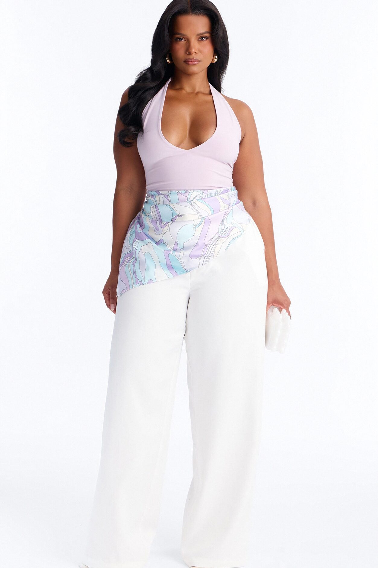 Malibu Days Scarf Belted Trouser Pant - White/combo
