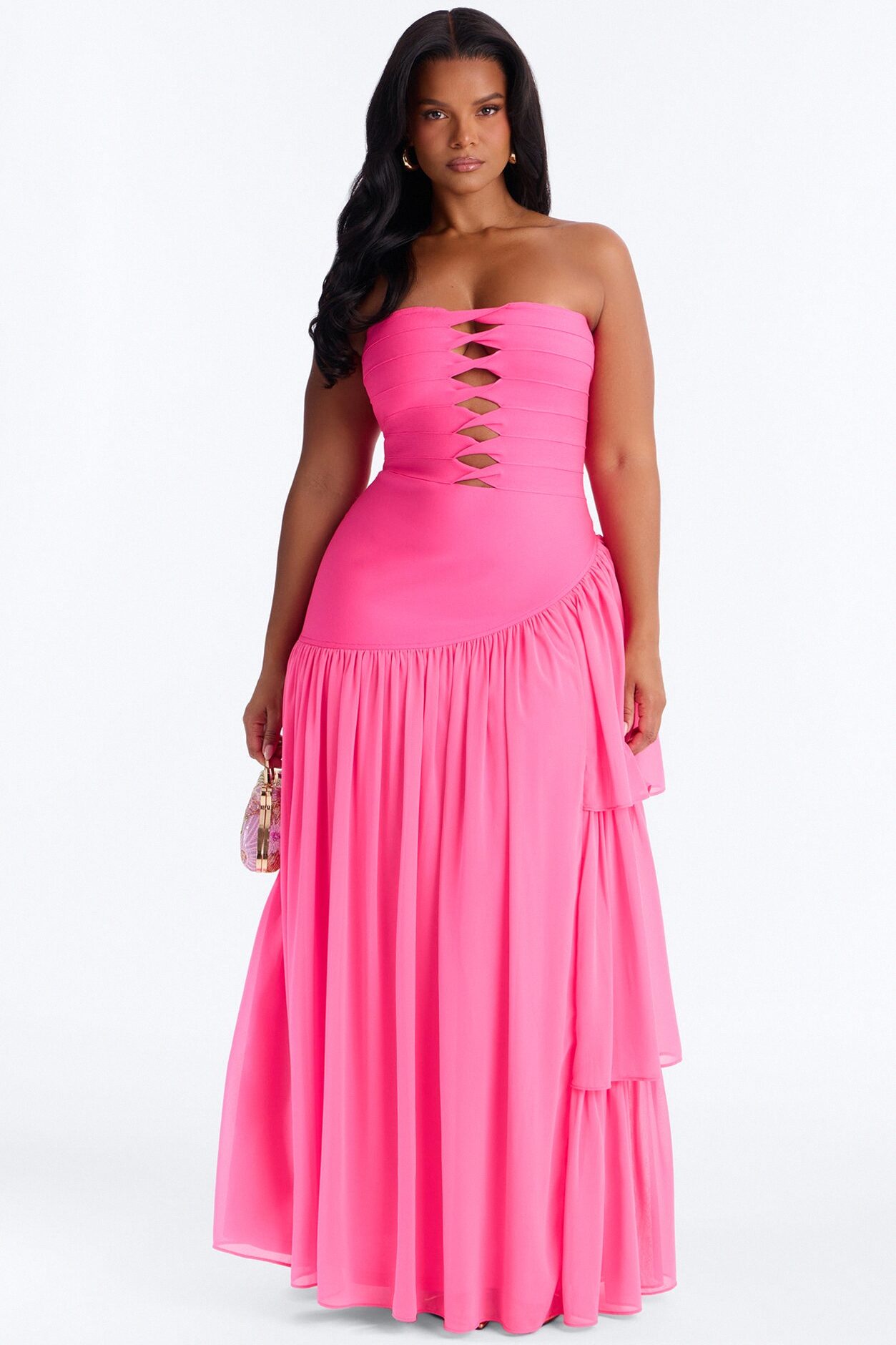 Center Stage Cut Out Bandage Maxi Dress - Hot Pink