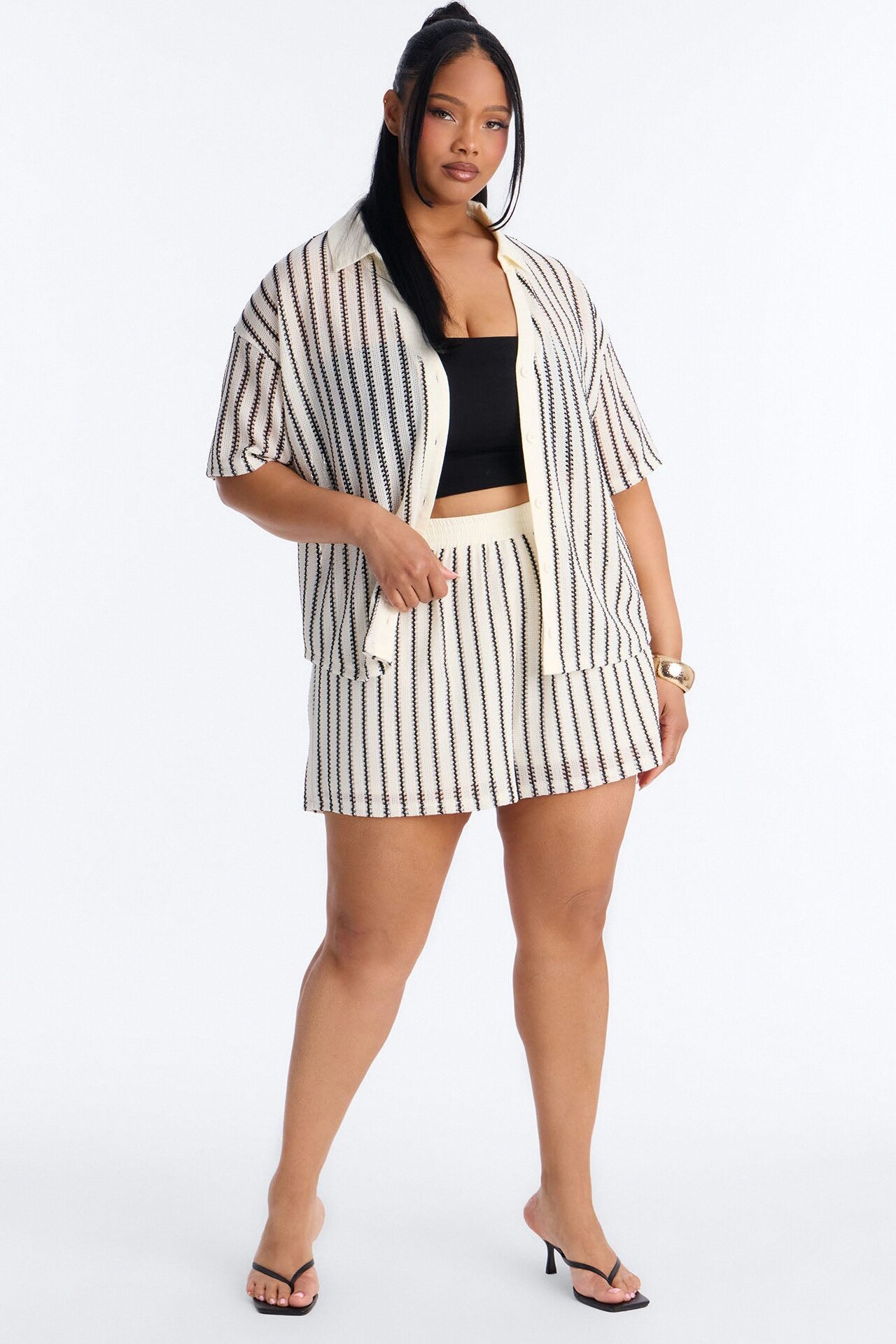 Azura Striped Crochet Short Set - Off White