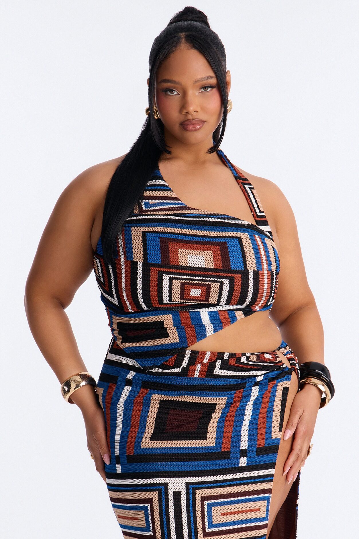 Alicia Halter Maxi Skirt Set - Black/combo