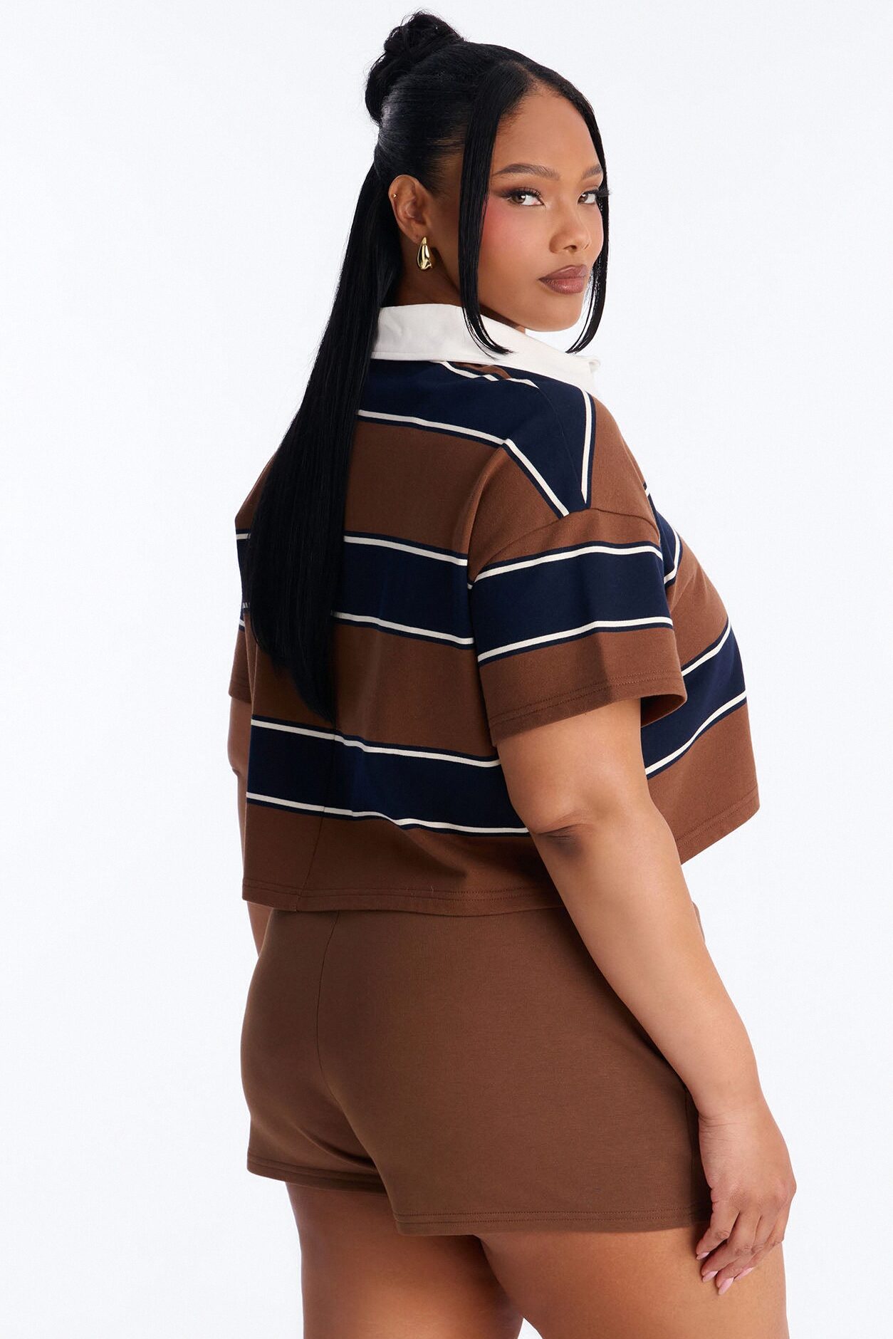 Sydney Striped Polo Lounge Short Set - Chocolate