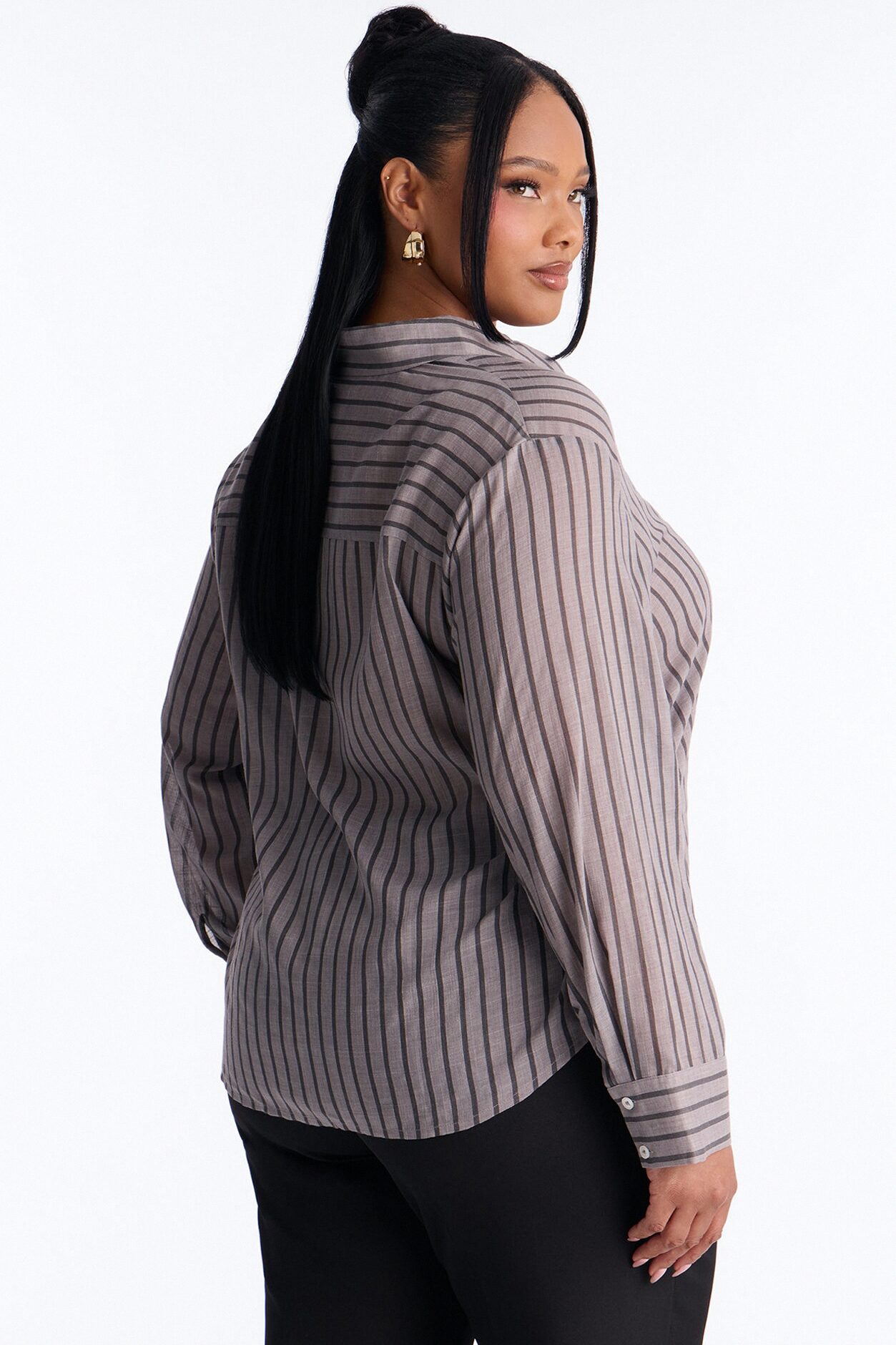 Wishing For It Striped Linen Shirt - Grey