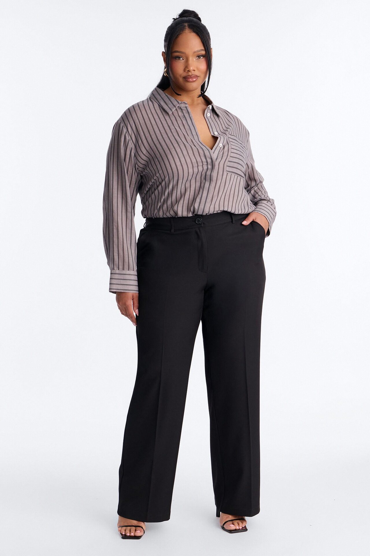 Wishing For It Striped Linen Shirt - Grey