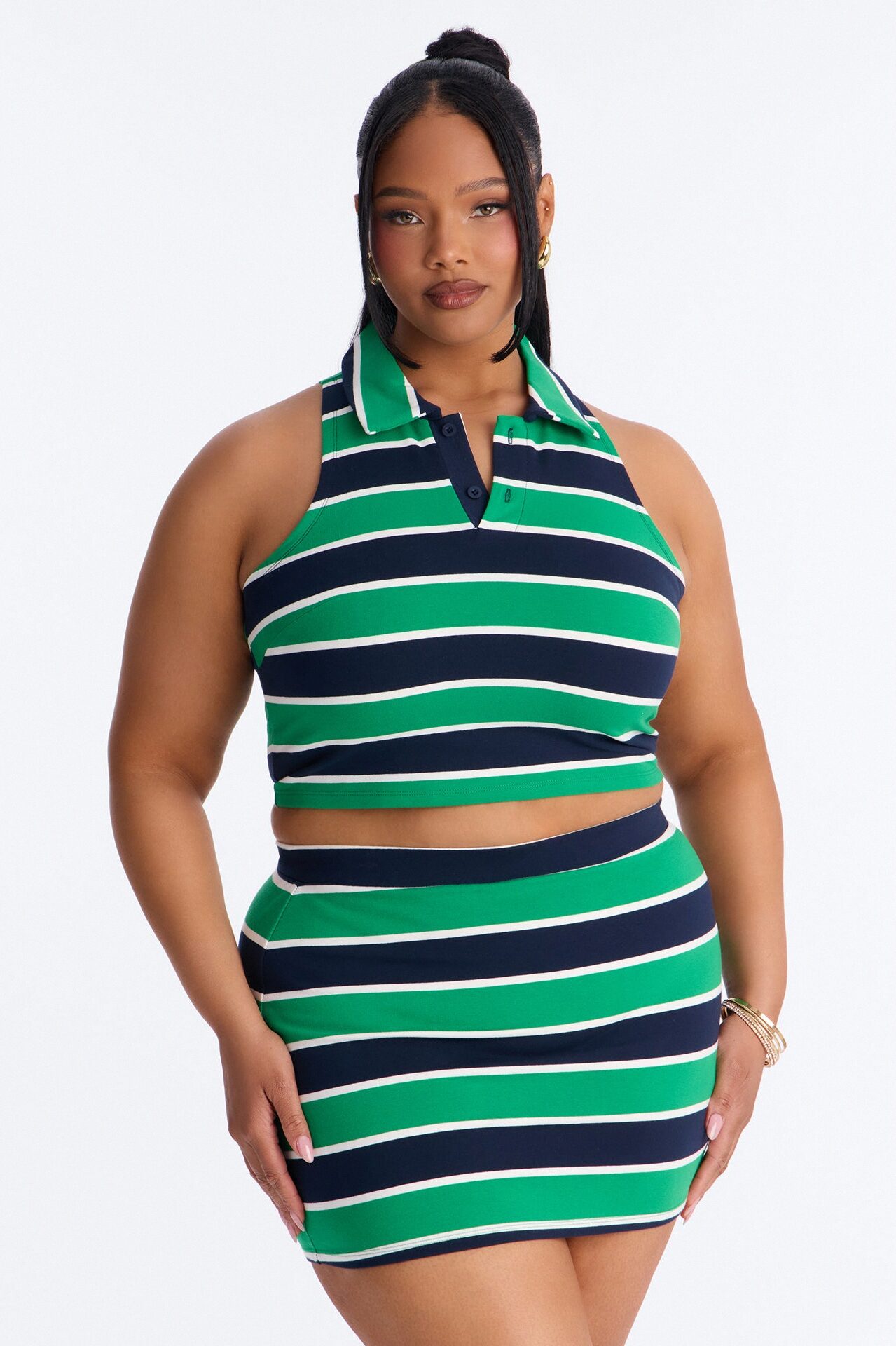 Lindsay Sleeveless Striped Skirt Set - Kelly Green