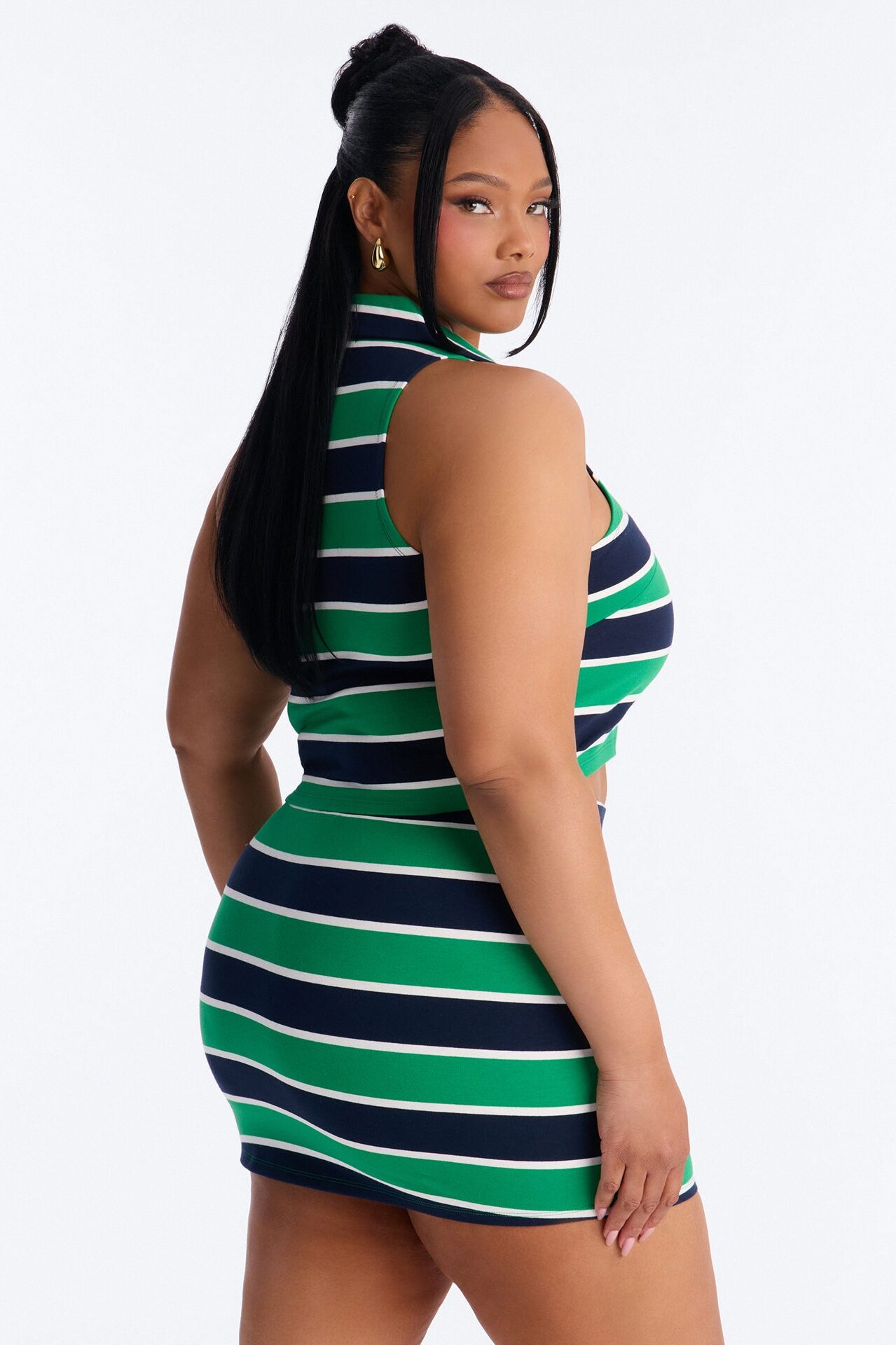 Lindsay Sleeveless Striped Skirt Set - Kelly Green