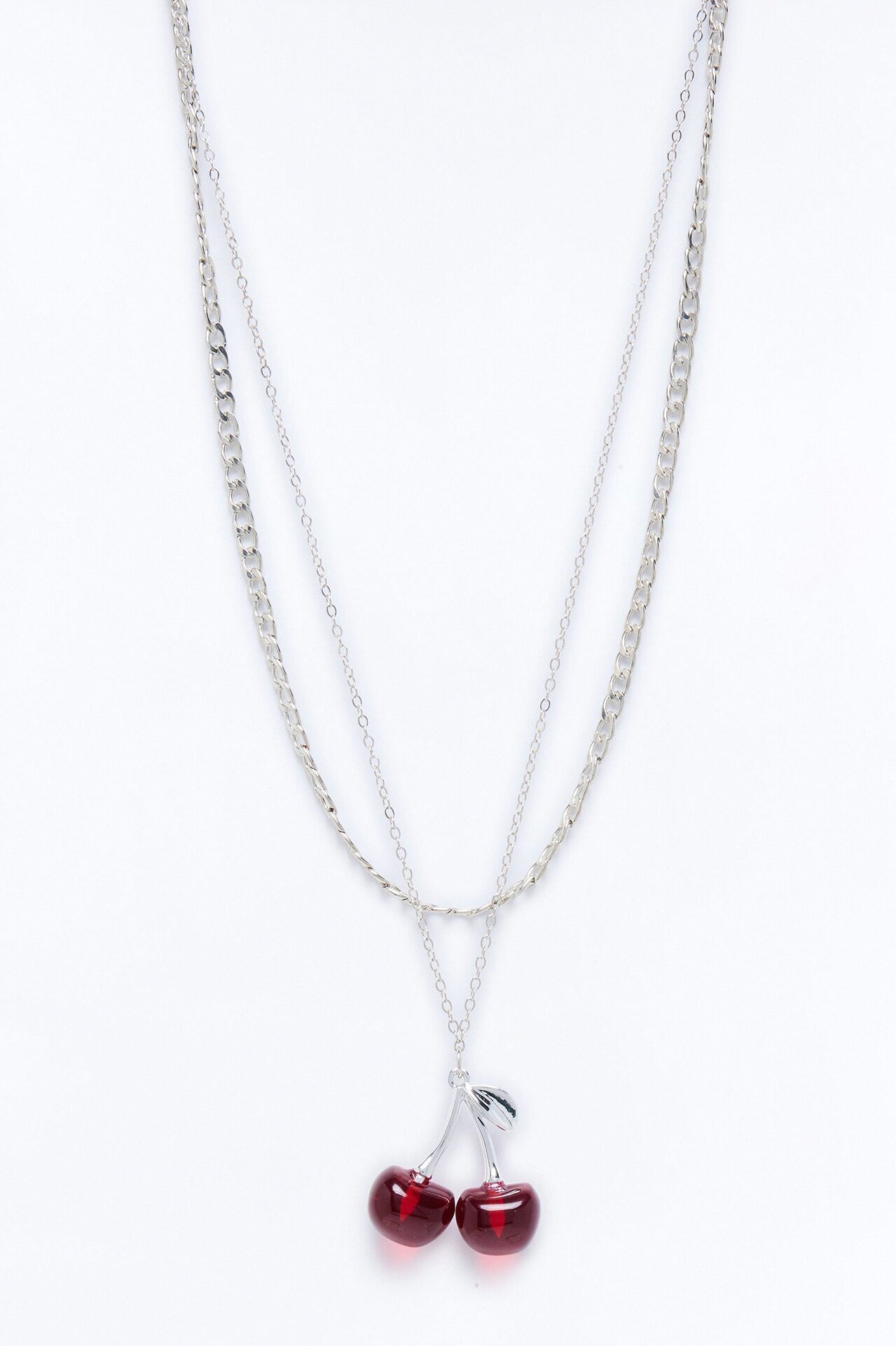 Pick Me Cherry Layered Necklace - Silver/Red