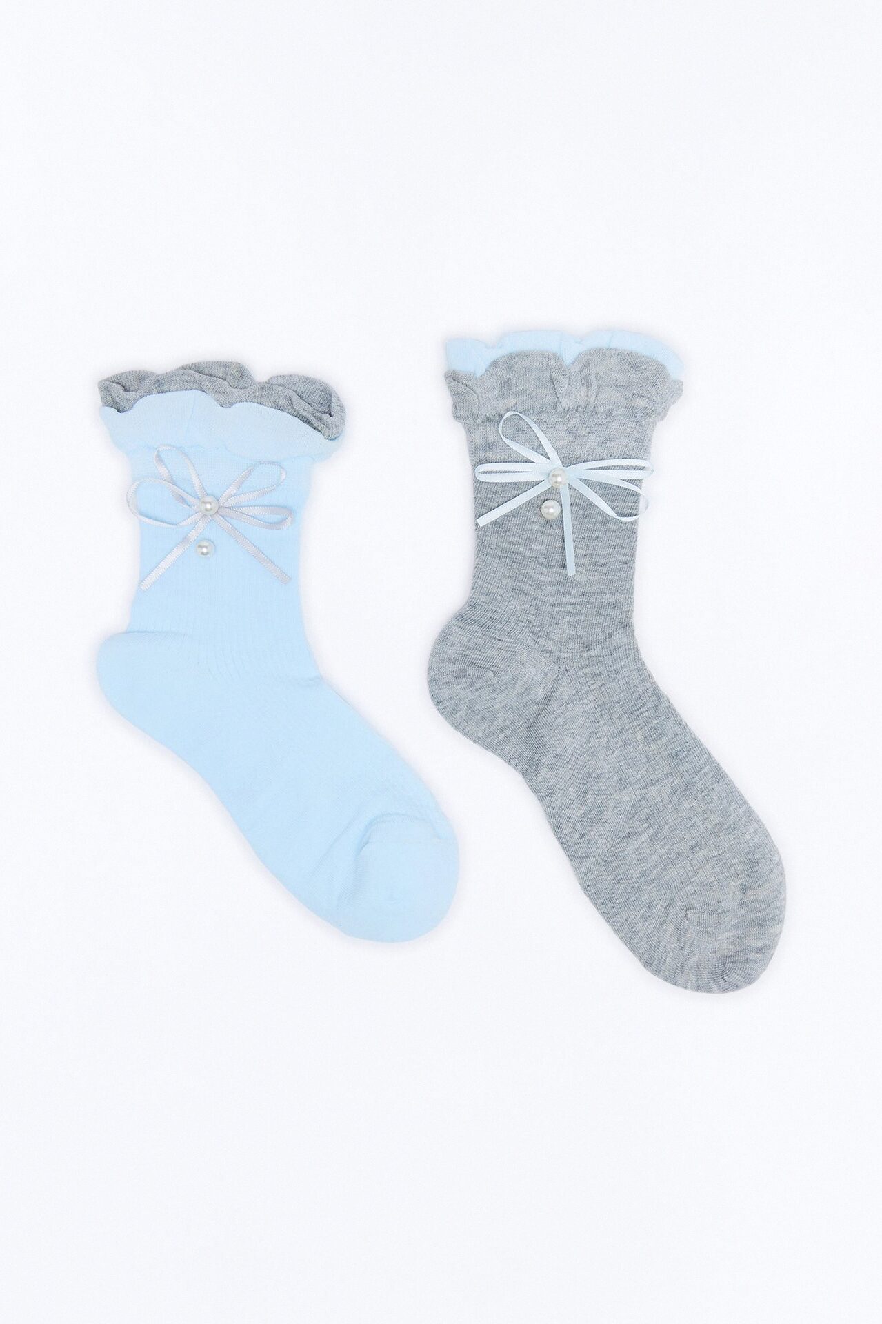 Bows And Pearls 2 Pack Crew Socks - Blue/combo